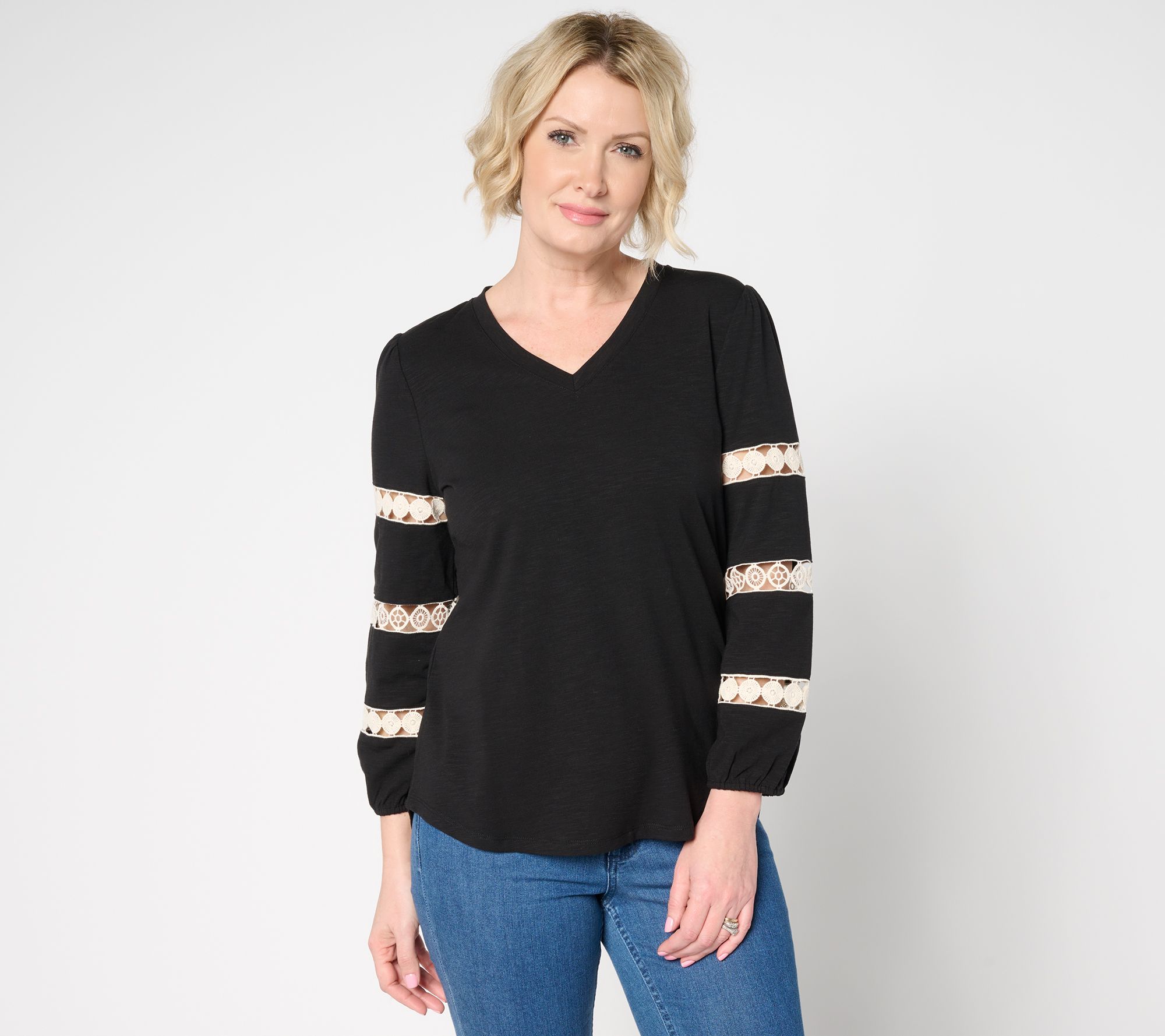 "As Is" Belle by Kim Gravel Safari and Away Slub Knit Open Trim Top