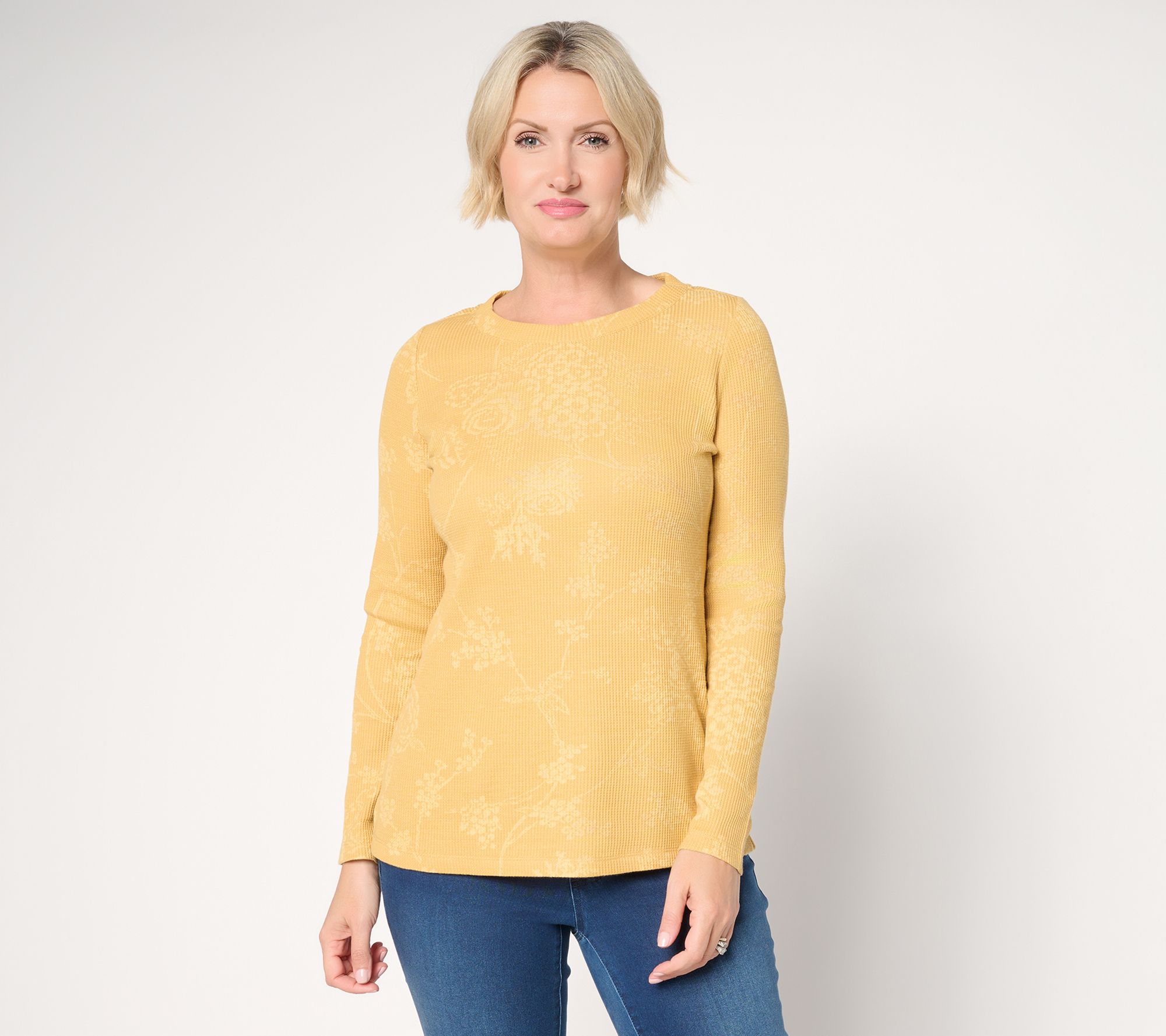 Belle by Kim Gravel Micro Waffle Vintage Floral Printed Top