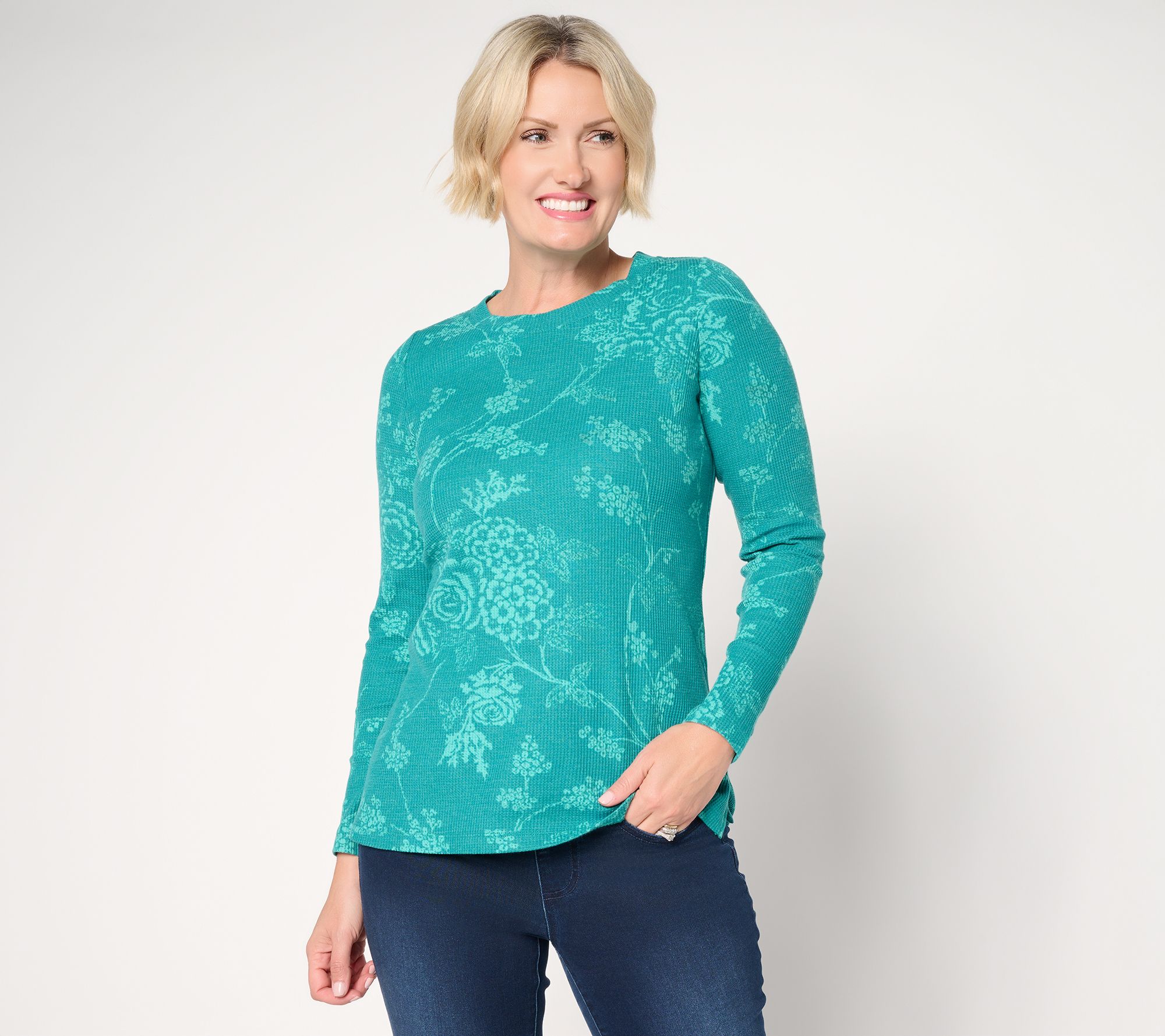 Belle by Kim Gravel Micro Waffle Vintage Floral Printed Top