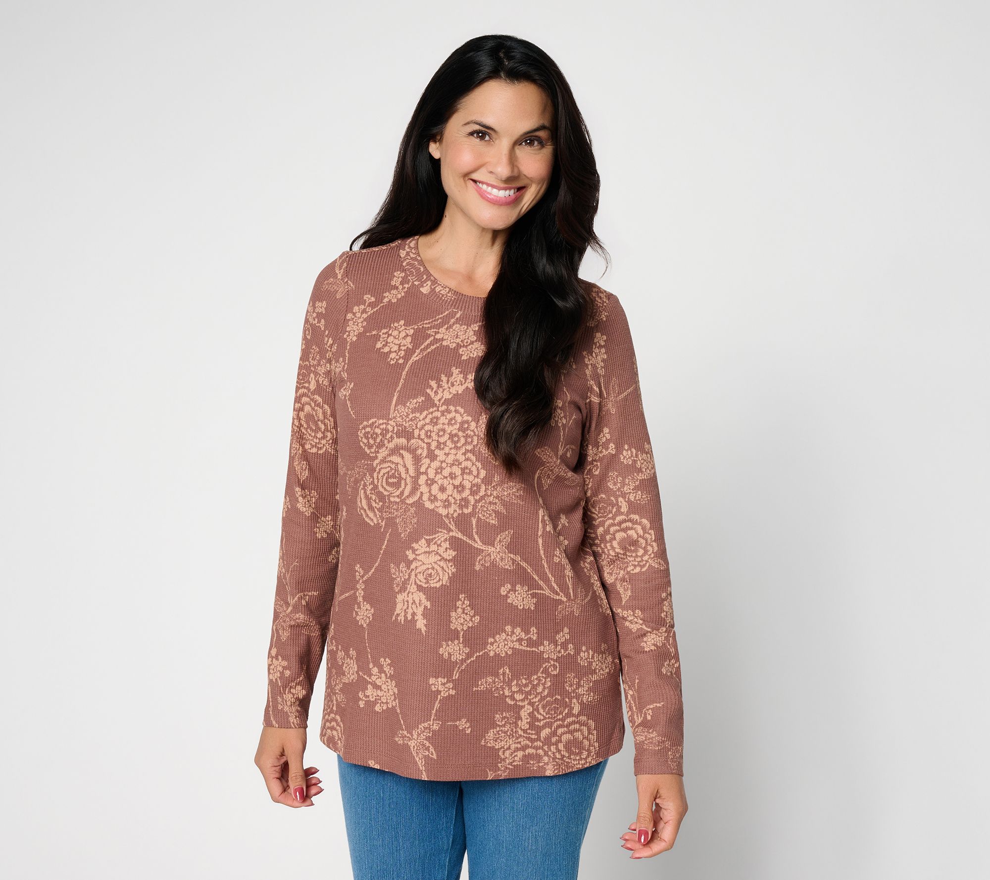 Belle by Kim Gravel Micro Waffle Vintage Floral Printed Top