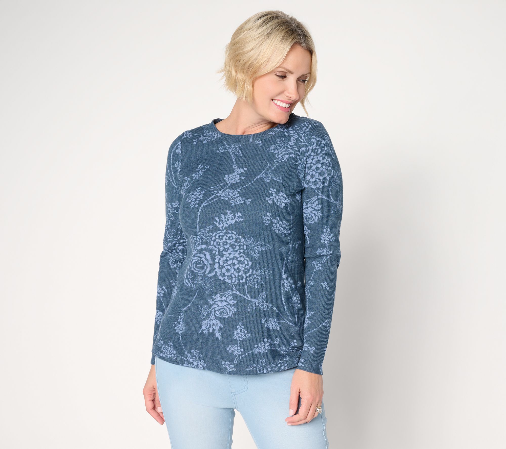 Belle by Kim Gravel Micro Waffle Vintage Floral Printed Top