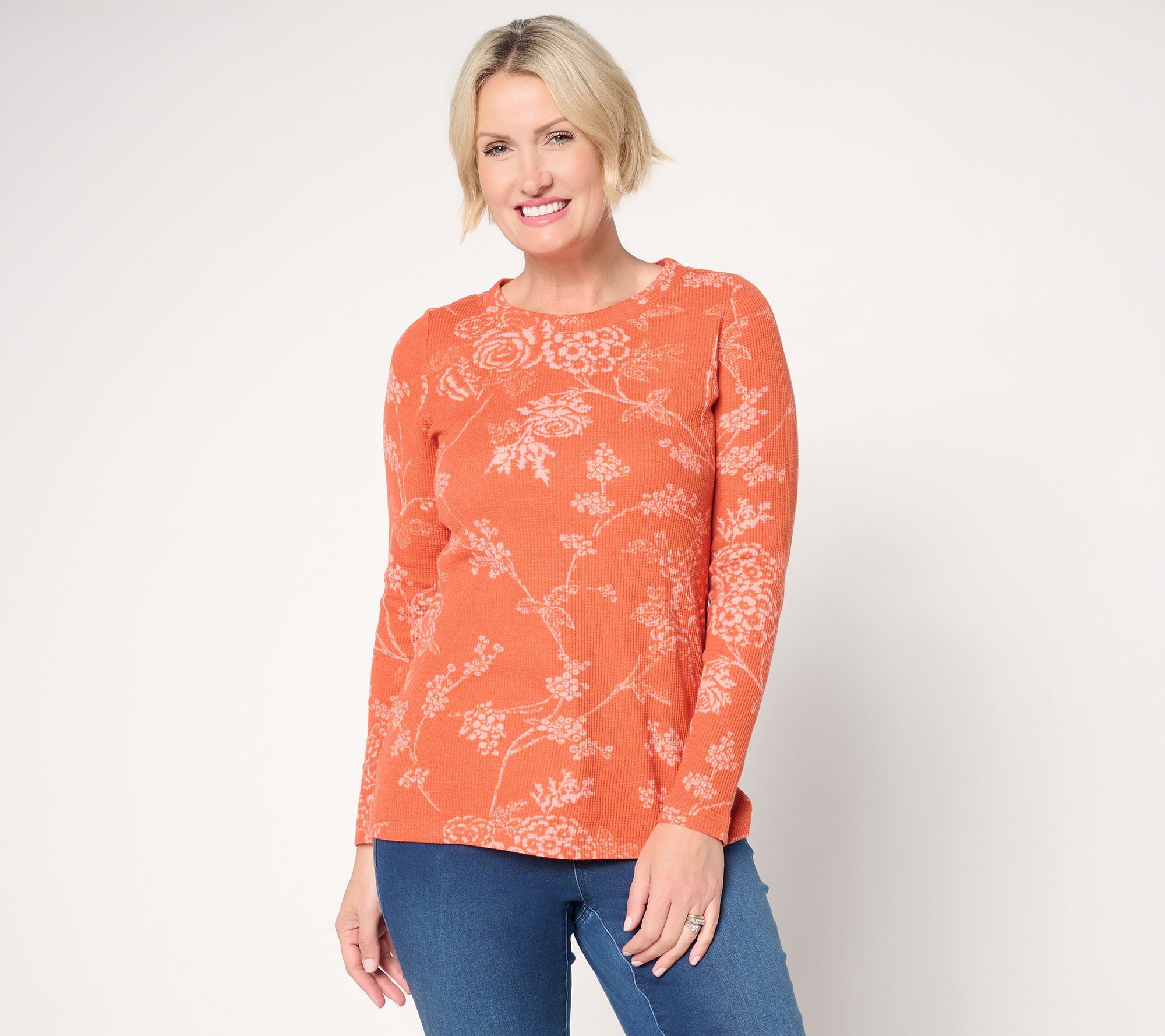 Belle by Kim Gravel Micro Waffle Vintage Floral Printed Top