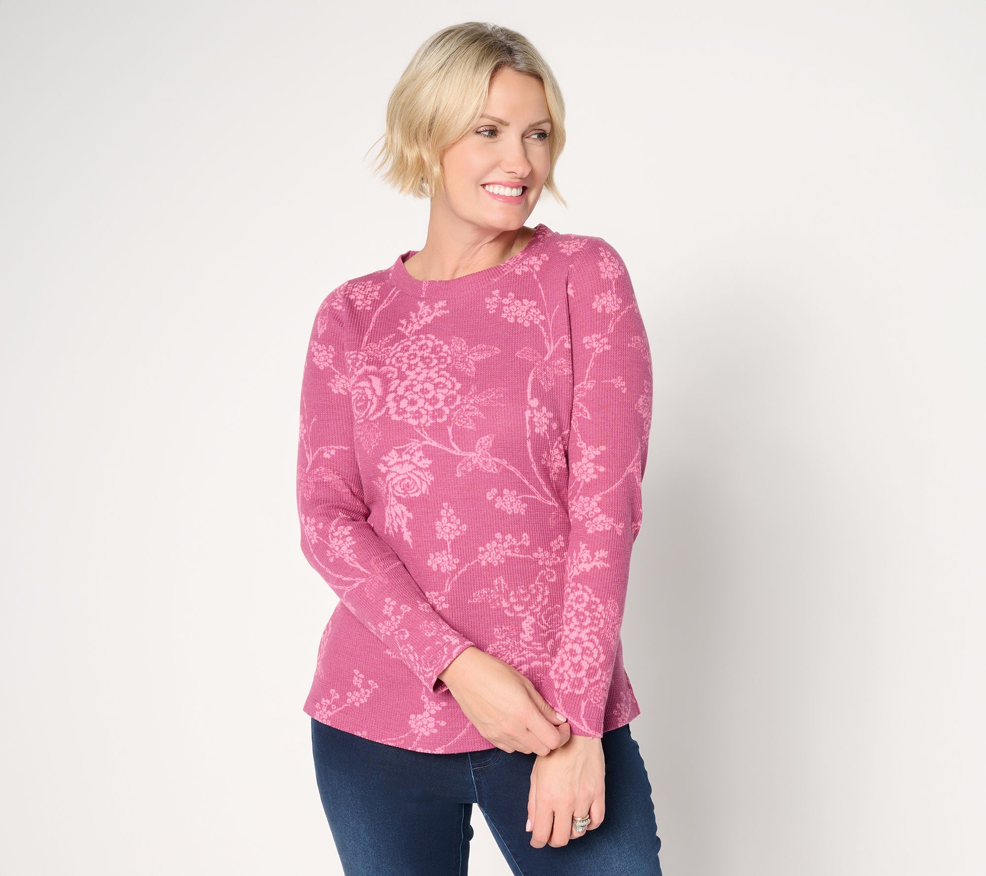 Belle by Kim Gravel Micro Waffle Vintage Floral Printed Top