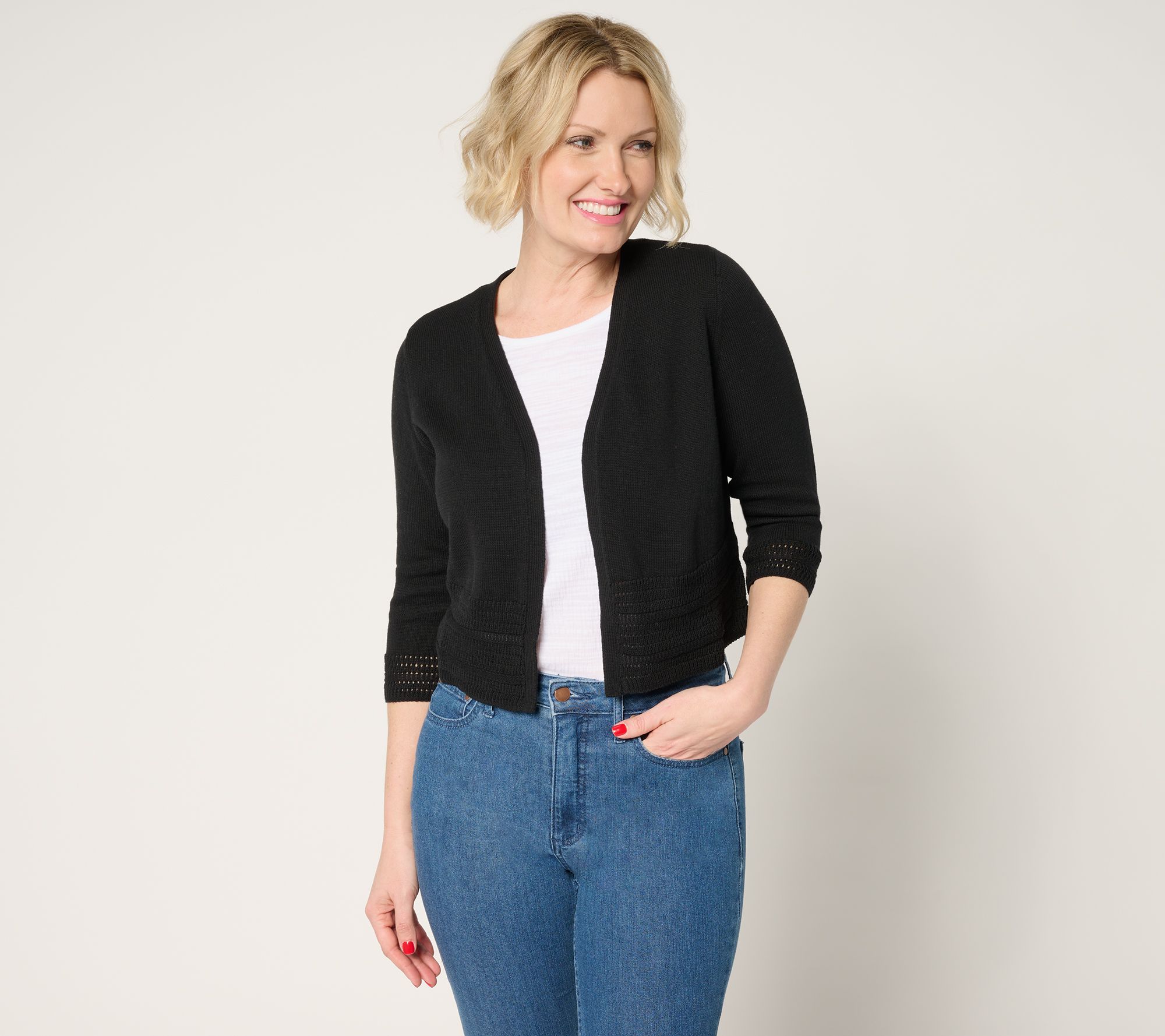 "As Is" Denim & Co. Beach 100% Cotton Open Front Shrug Cardigan