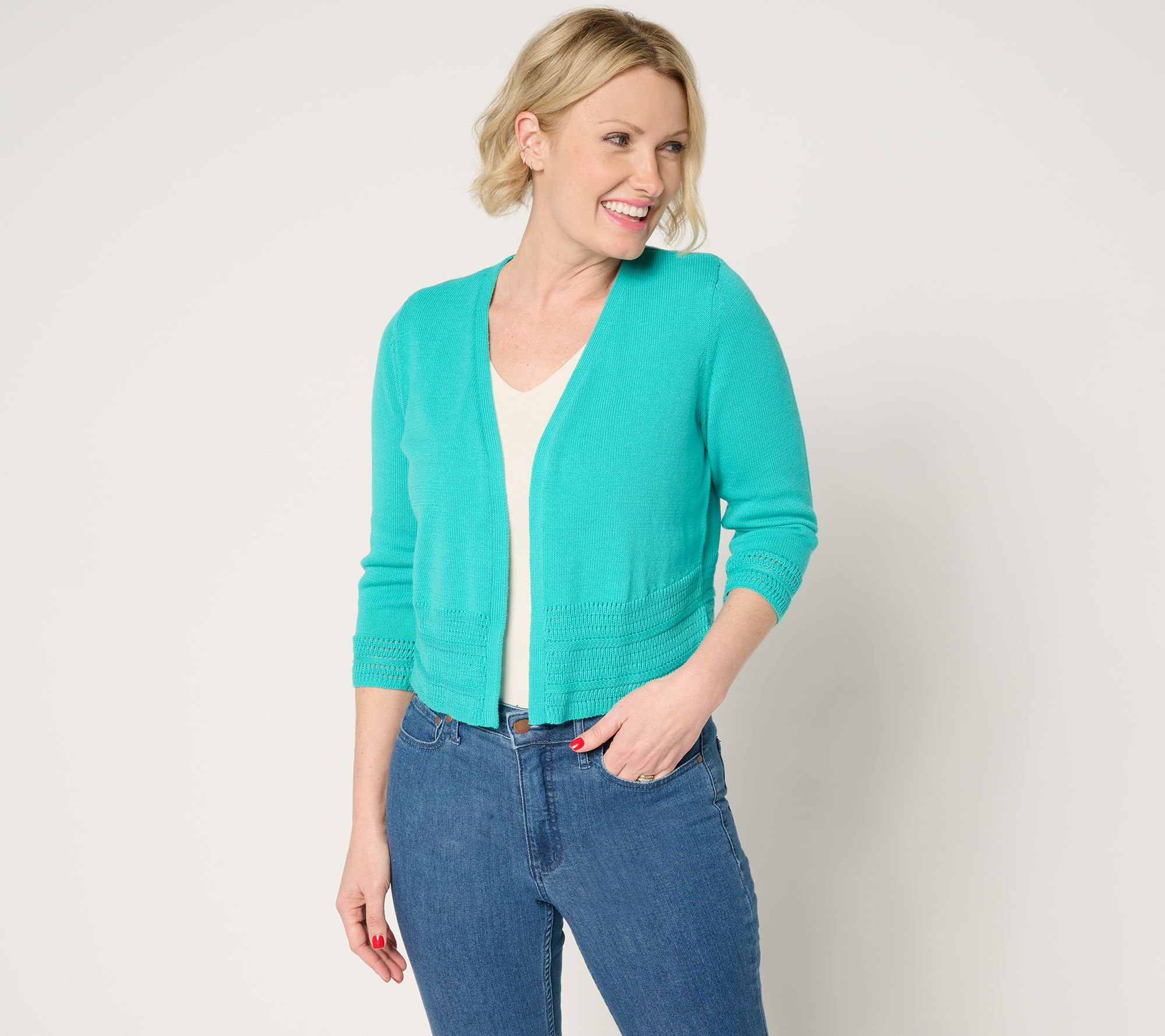 "As Is" Denim & Co. Beach 100% Cotton Open Front Shrug Cardigan