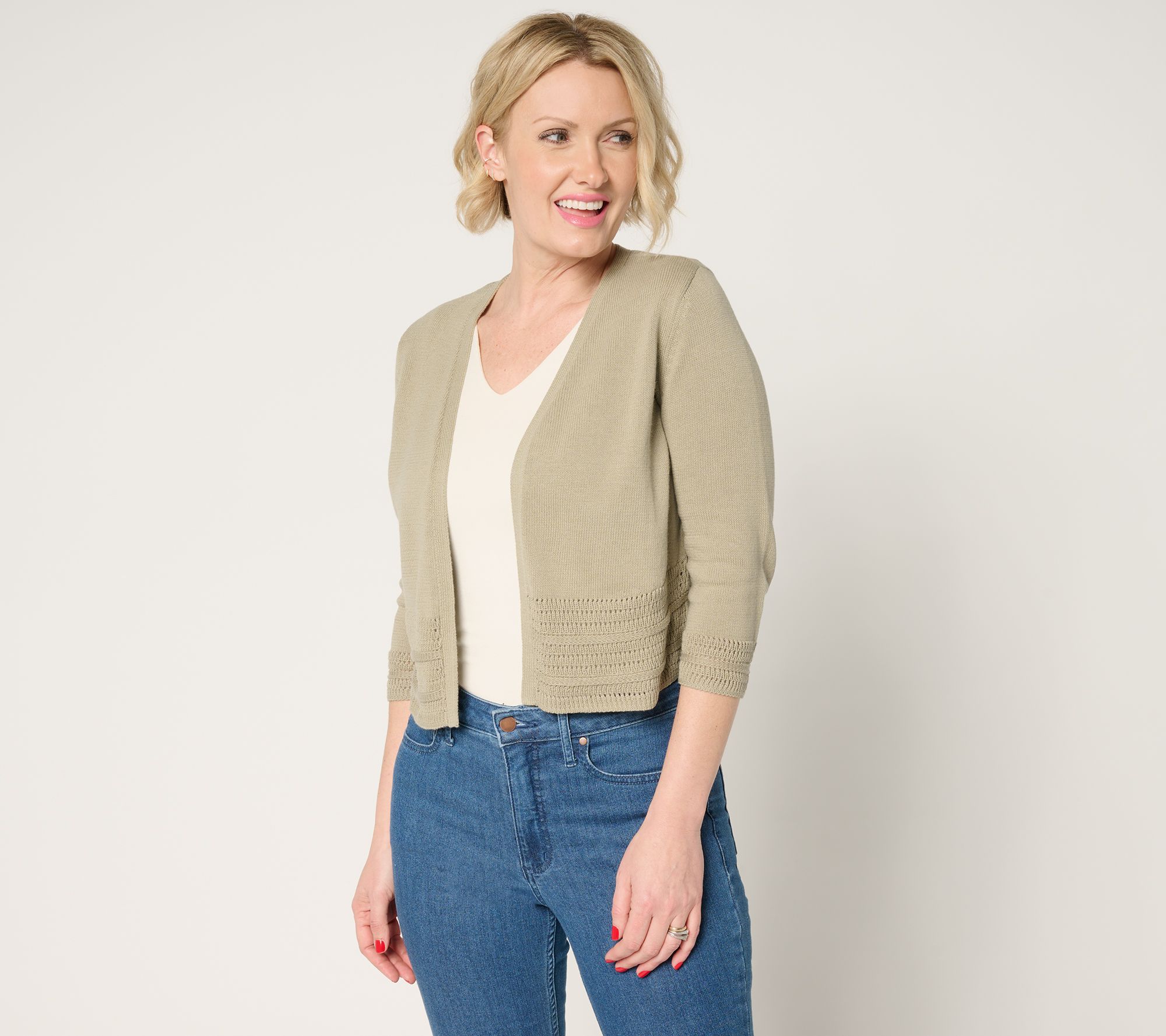 "As Is" Denim & Co. Beach 100% Cotton Open Front Shrug Cardigan