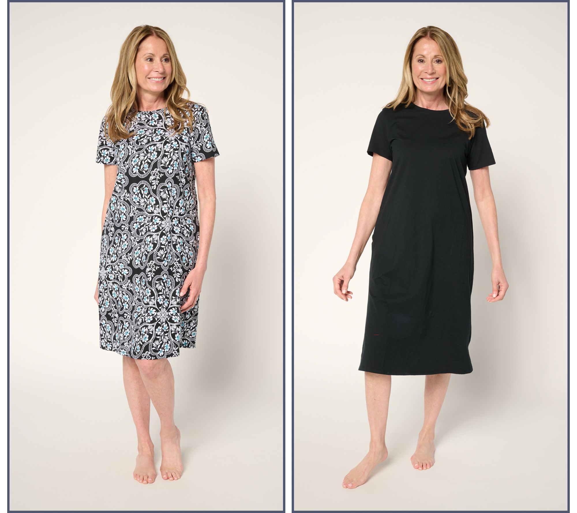 "As Is" Stan Herman Riviera Floral 100% Cotton Set of 2 Lounge Dresses