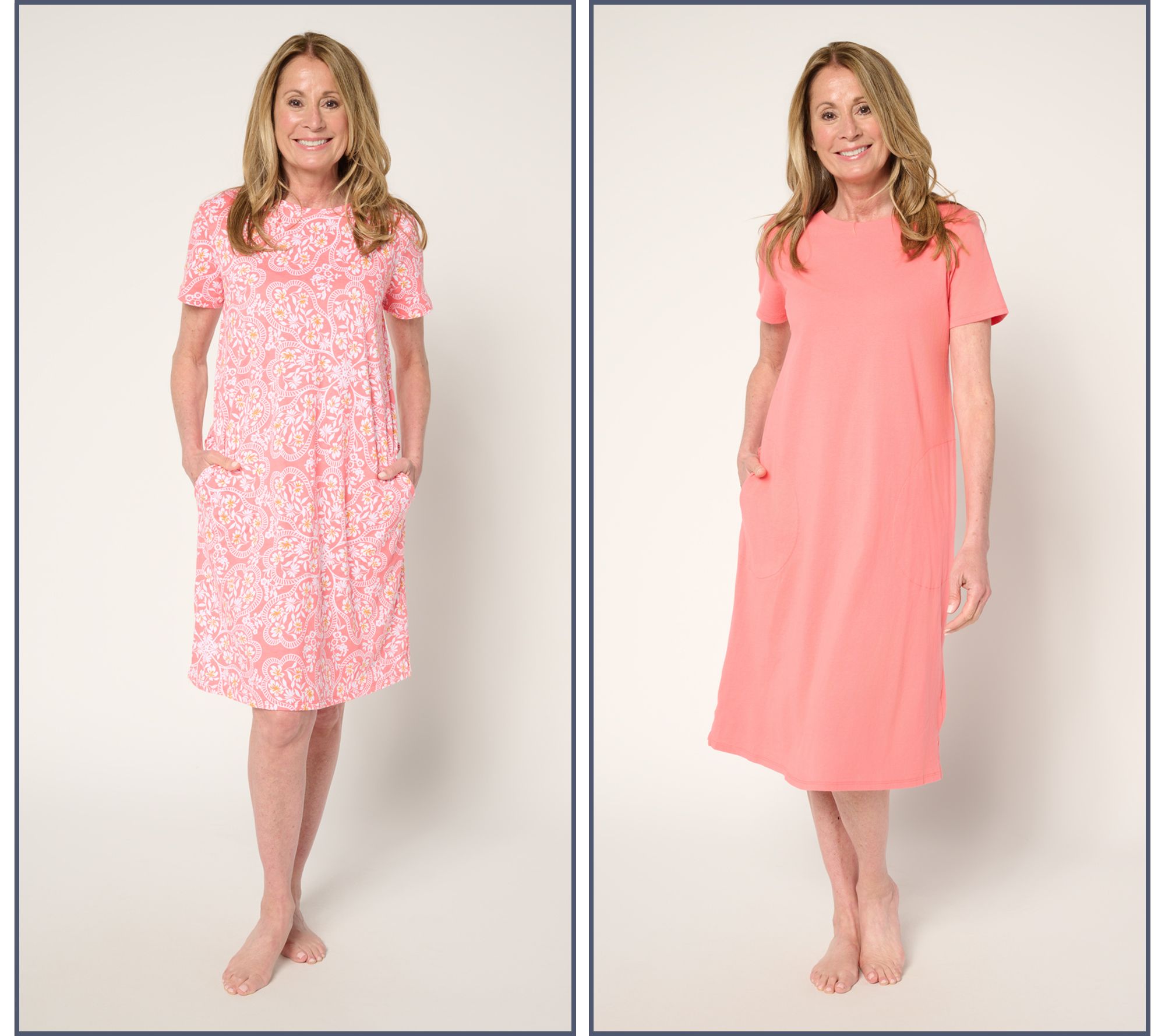 "As Is" Stan Herman Riviera Floral 100% Cotton Set of 2 Lounge Dresses