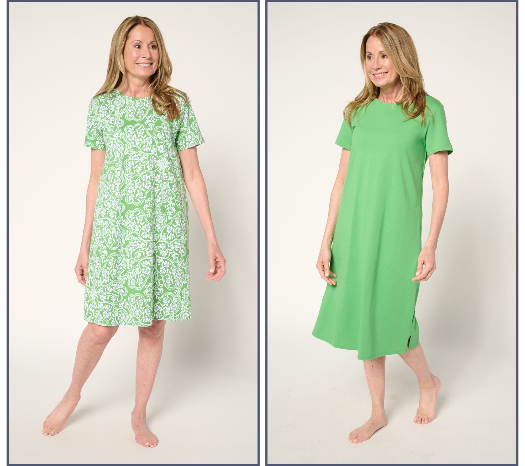 "As Is" Stan Herman Riviera Floral 100% Cotton Set of 2 Lounge Dresses