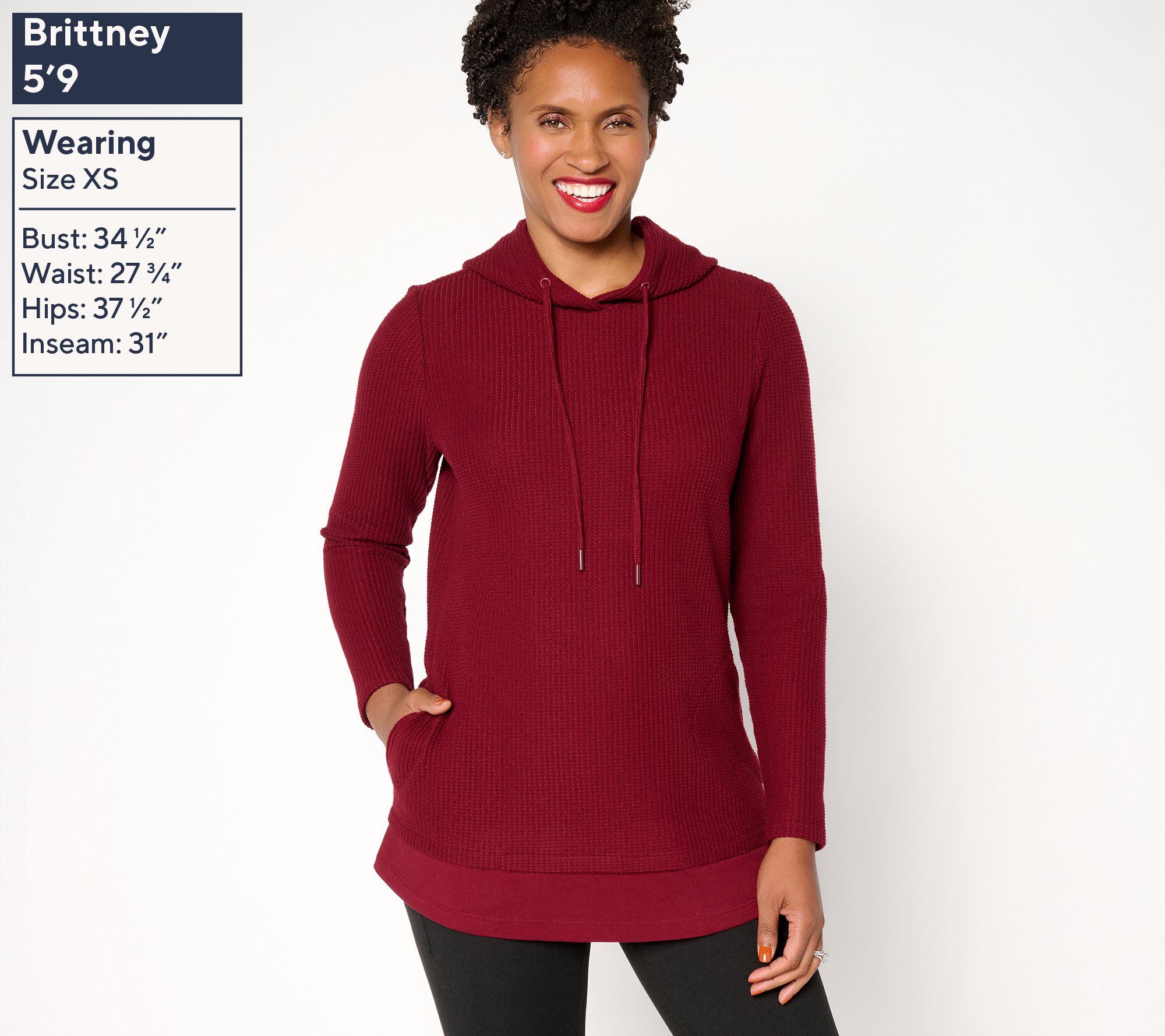 Denim & Co. Active Waffle Knit Mixed Media Hooded Pullover - QVC.com