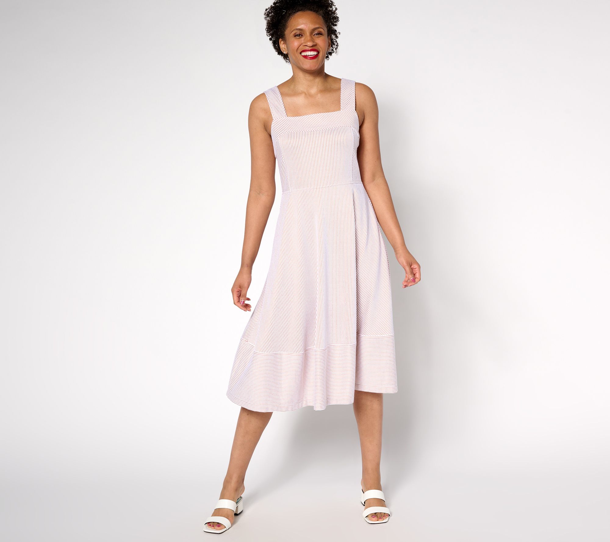"As Is" Isaac Mizrahi Live! Reg Yacht Club Knit Seersucker Midi Dress