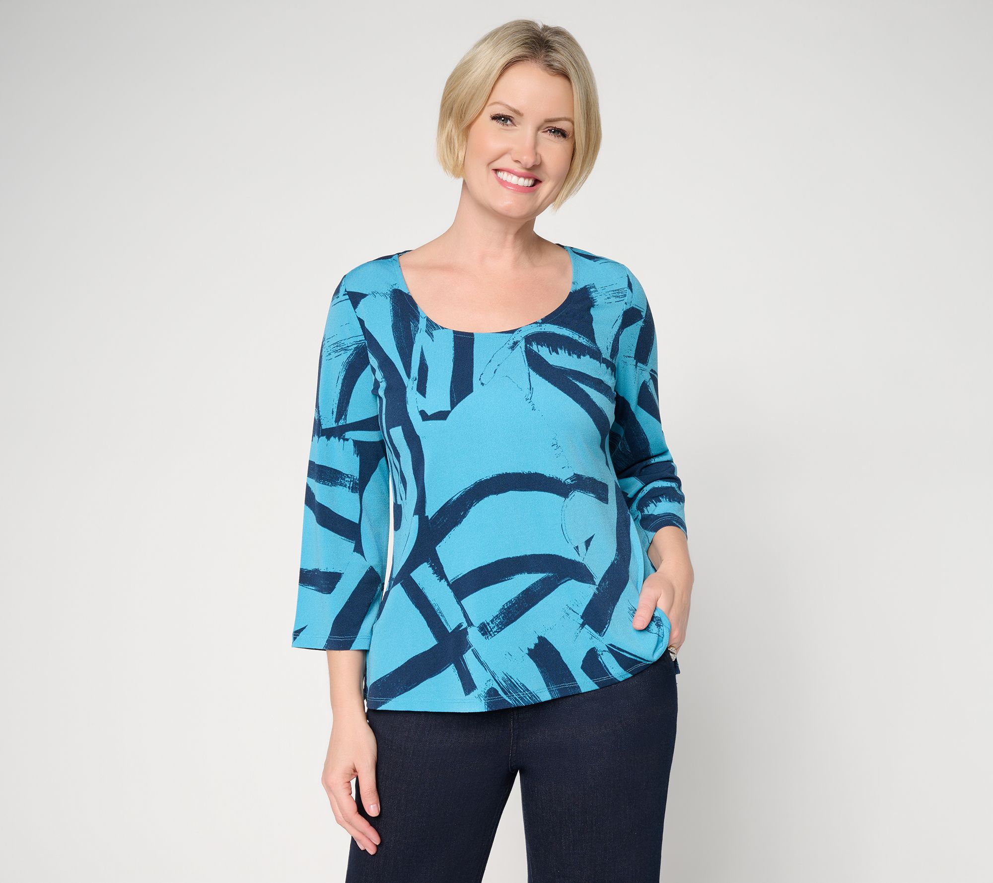 Attitudes by Renee Printed Moss Crepe Top