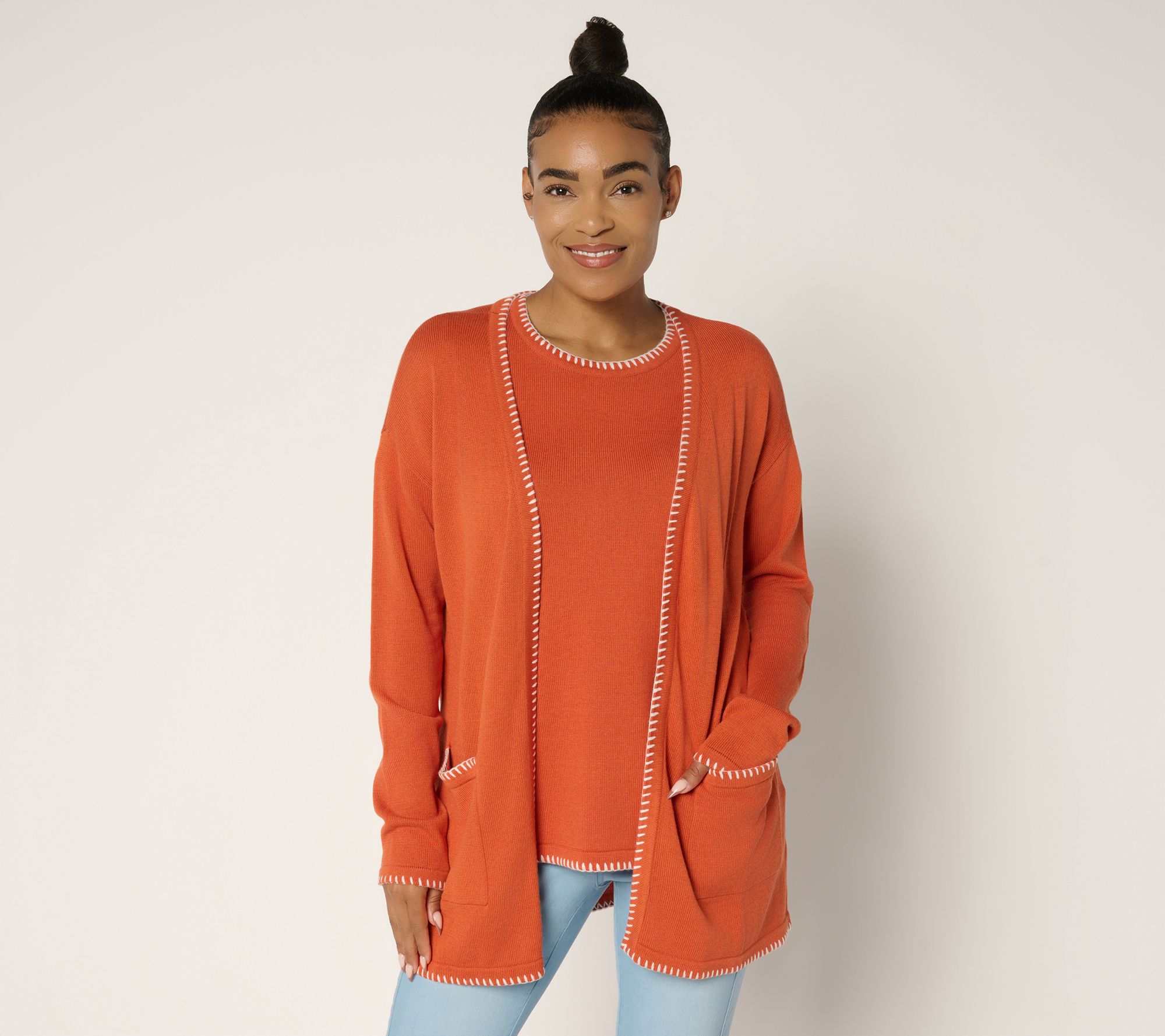 "As Is" Belle by Kim Gravel Pet Blanket Stitch Open Tunic Cardigan