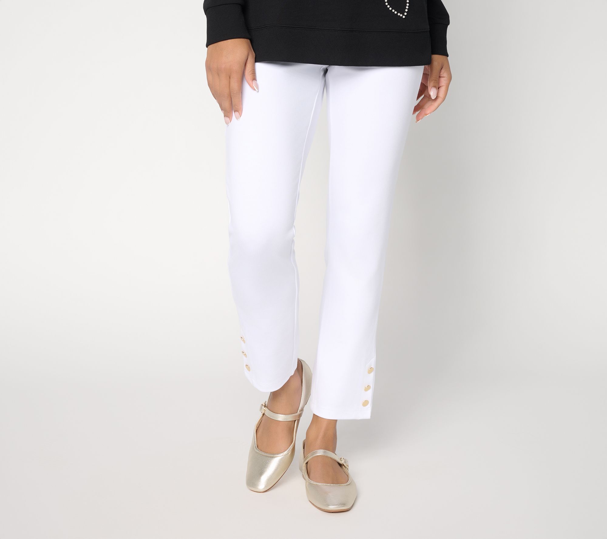 Belle by Kim Gravel Petite Ponte Goldtone Button Ankle Pant