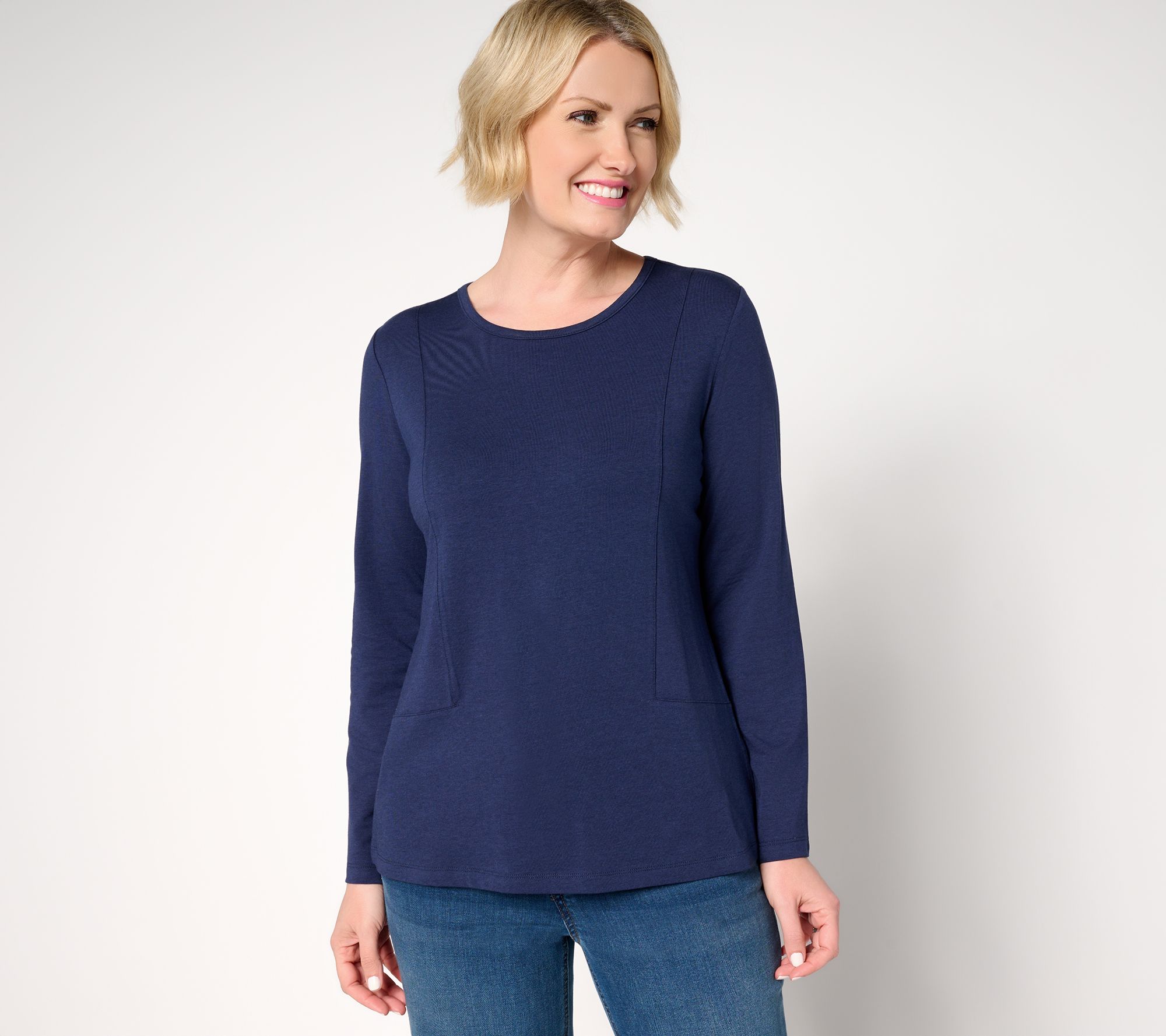 "As Is" Denim & Co. Essentials Favorite Jersey Top with Seaming Detail