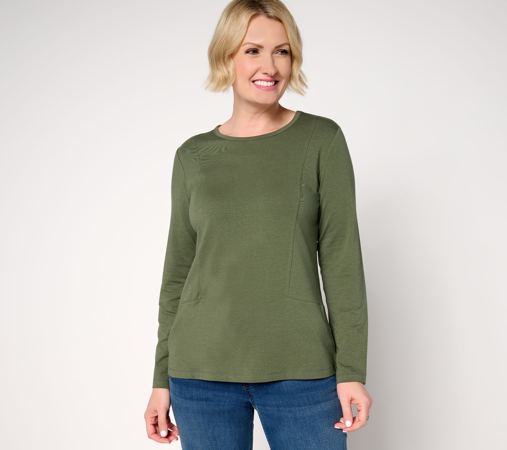 "As Is" Denim & Co. Essentials Favorite Jersey Top with Seaming Detail