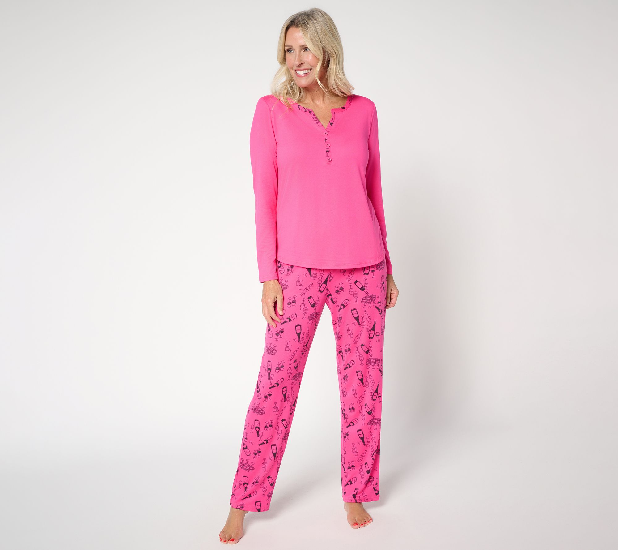 "As Is" AnyBody Reg Lush Jersey Long Sleeve Henley Top and Pant PJ Set