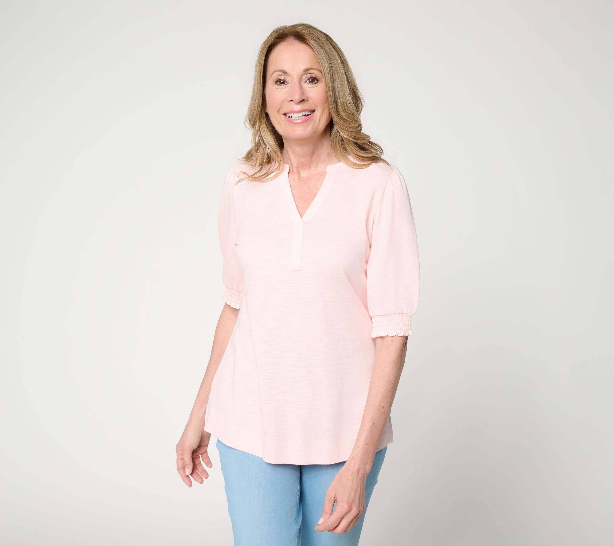 Belle by Kim Gravel Slub Knit Baby Blouson Elbow Sleeve Top