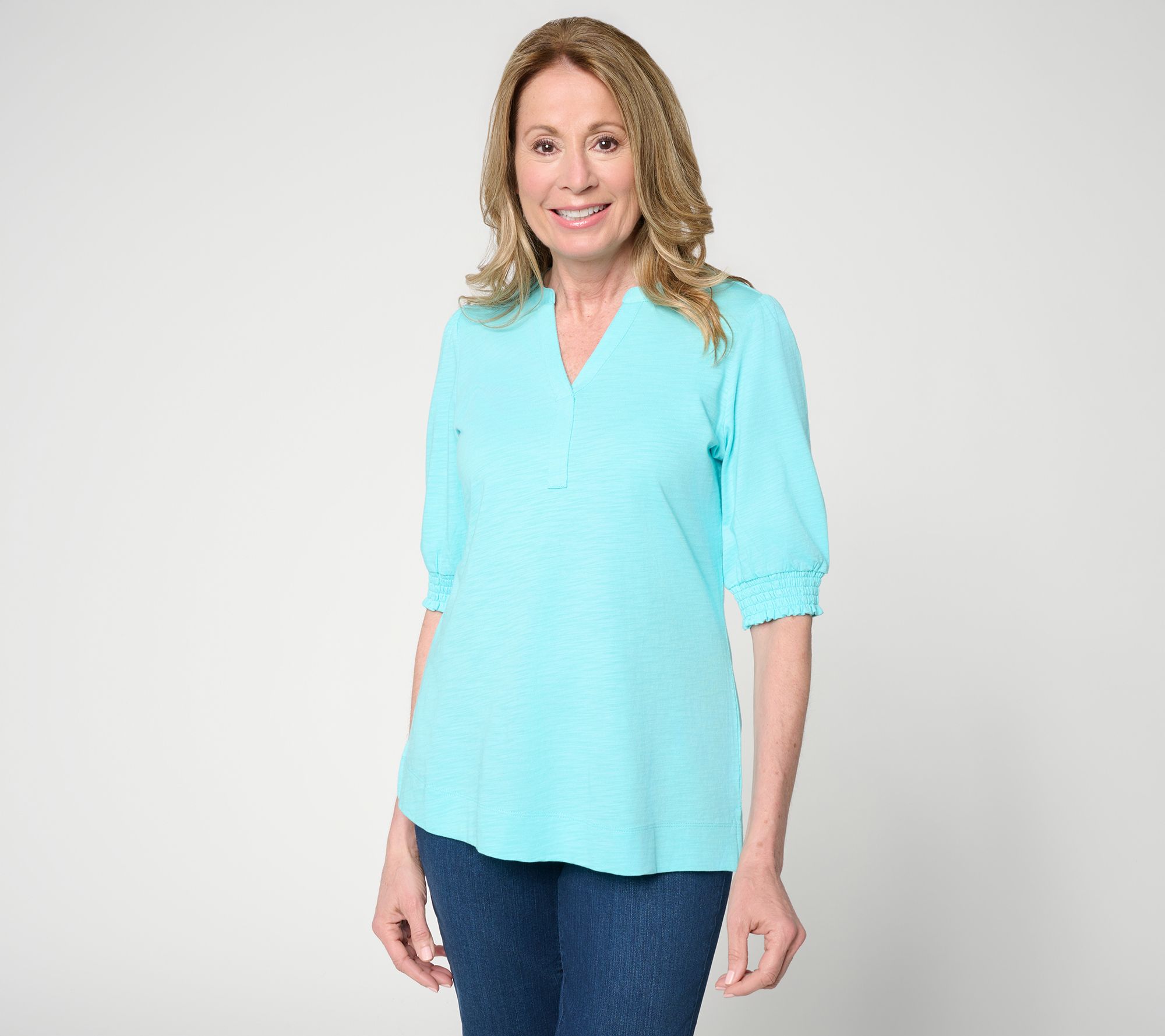 Belle by Kim Gravel Slub Knit Baby Blouson Elbow Sleeve Top