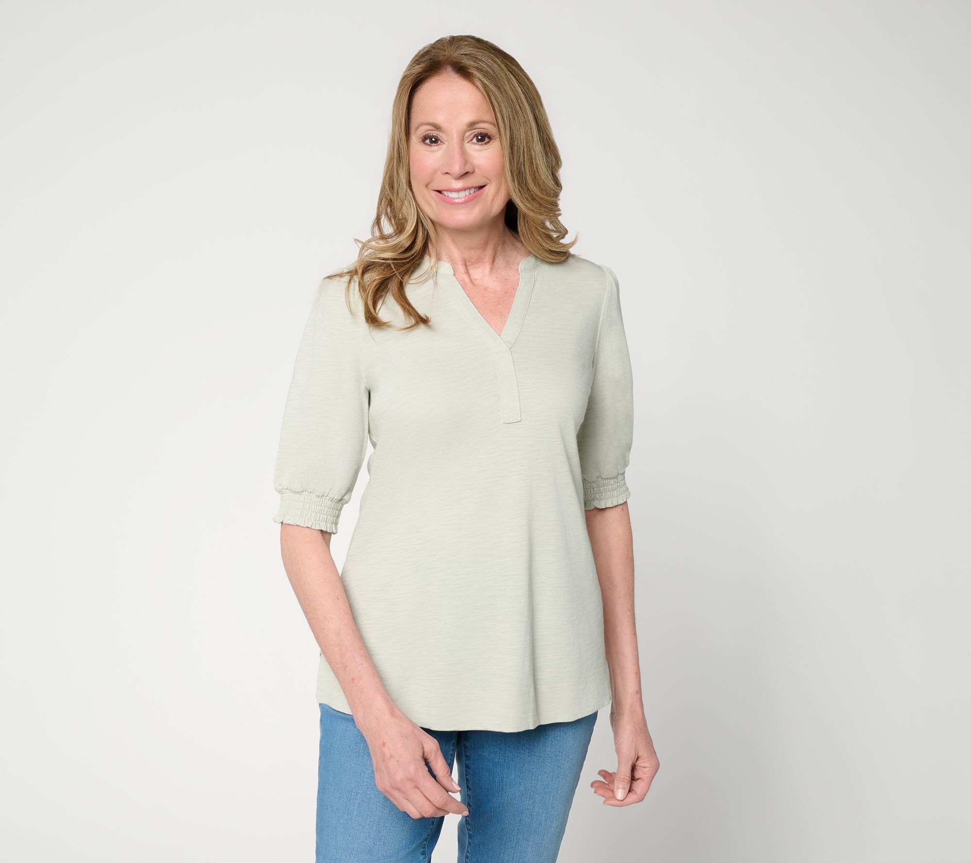 Belle by Kim Gravel Slub Knit Baby Blouson Elbow Sleeve Top