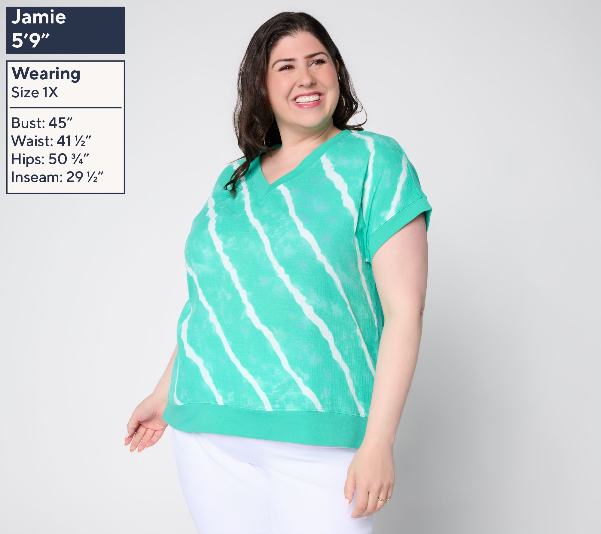 Belle Beach By Kim Gravel Gauze Front French Terry Back V Neck Top