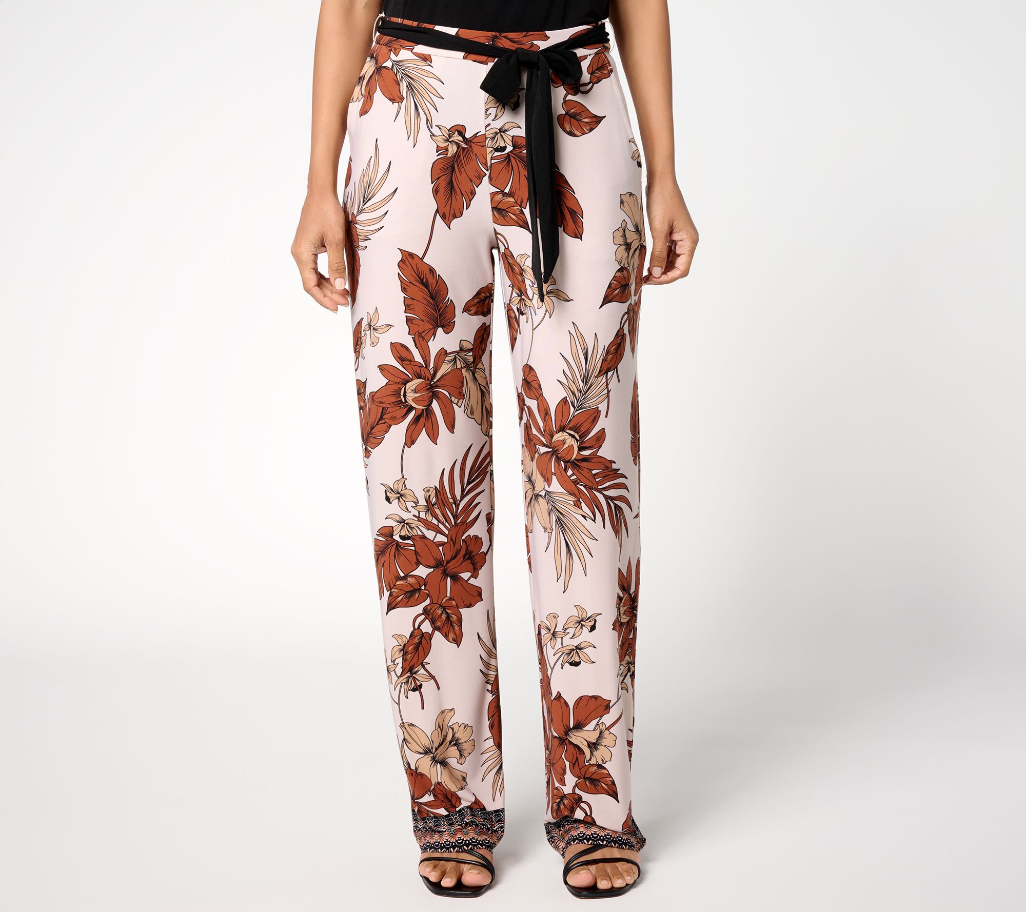 "As Is" Susan Graver Regular Printed Liquid Knit Wide Leg Pant w/ Belt