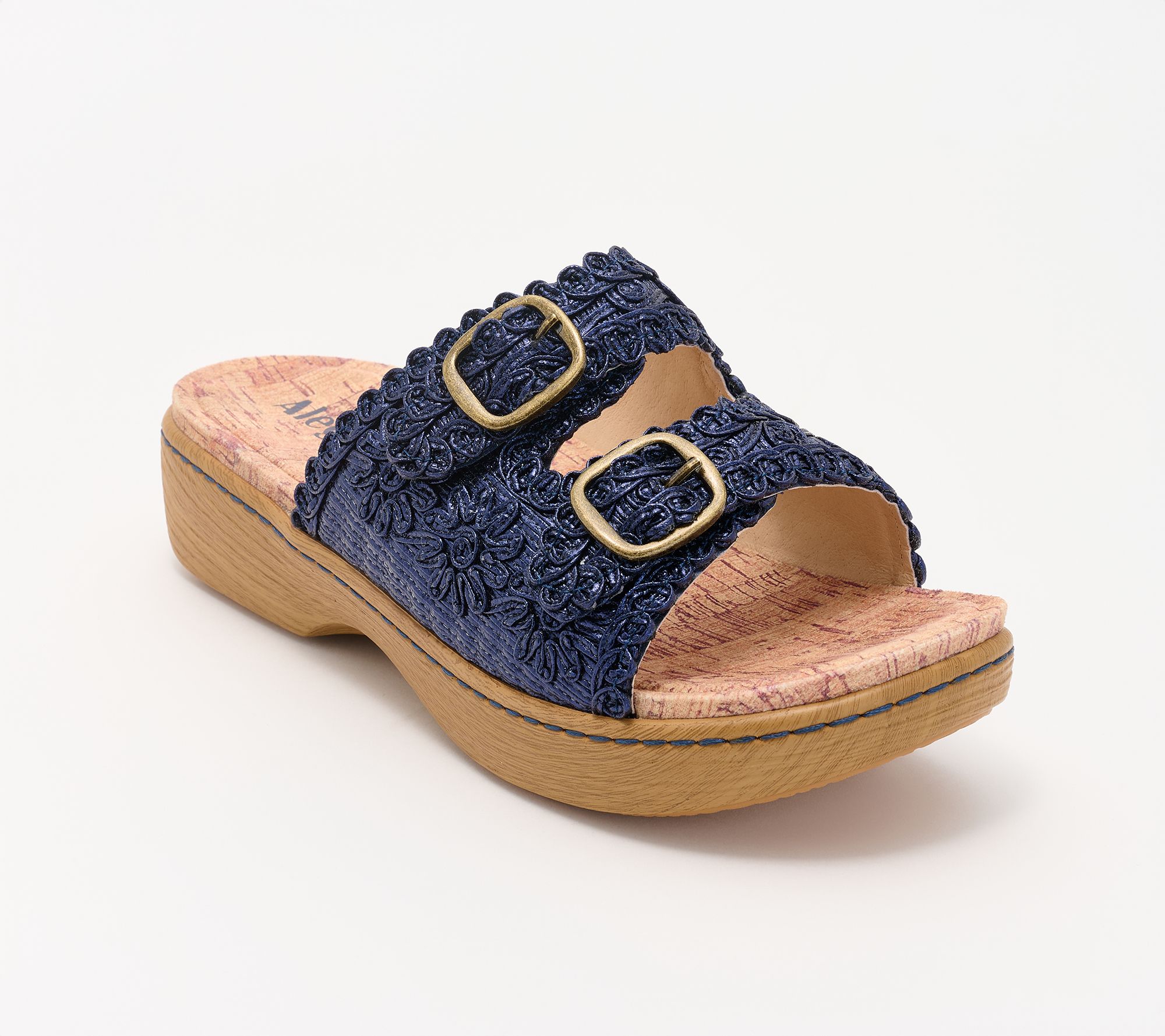 Alegria Raffia Adjustable Buckle Slide Sandals - Oona