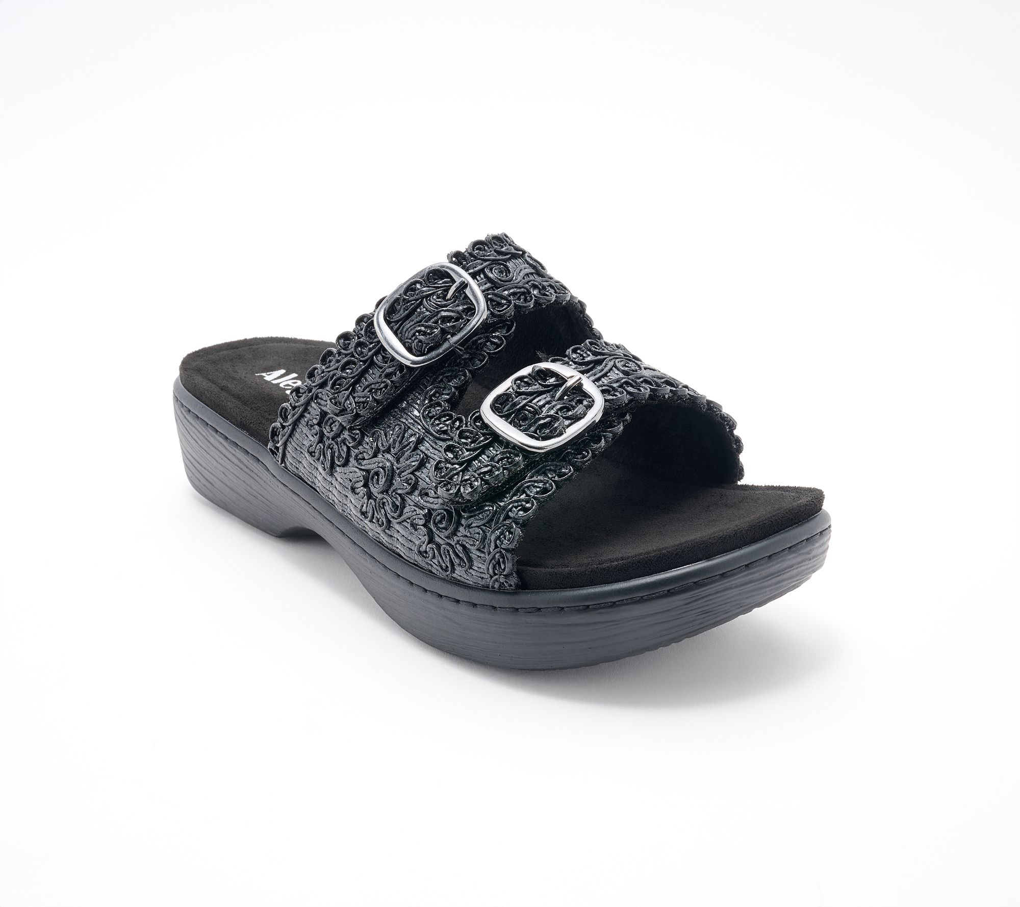 Alegria Raffia Adjustable Buckle Slide Sandals - Oona