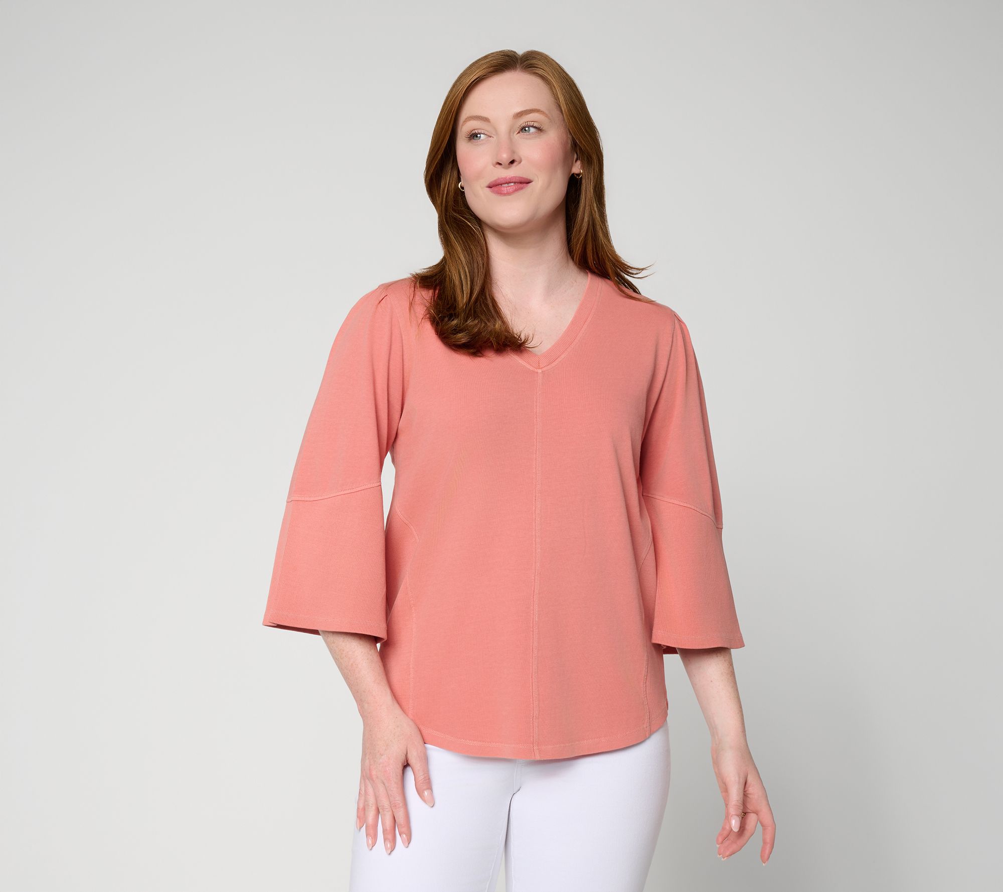 AnyBody Washed Cotton & Rib Mixed 3/4 Sleeve Top