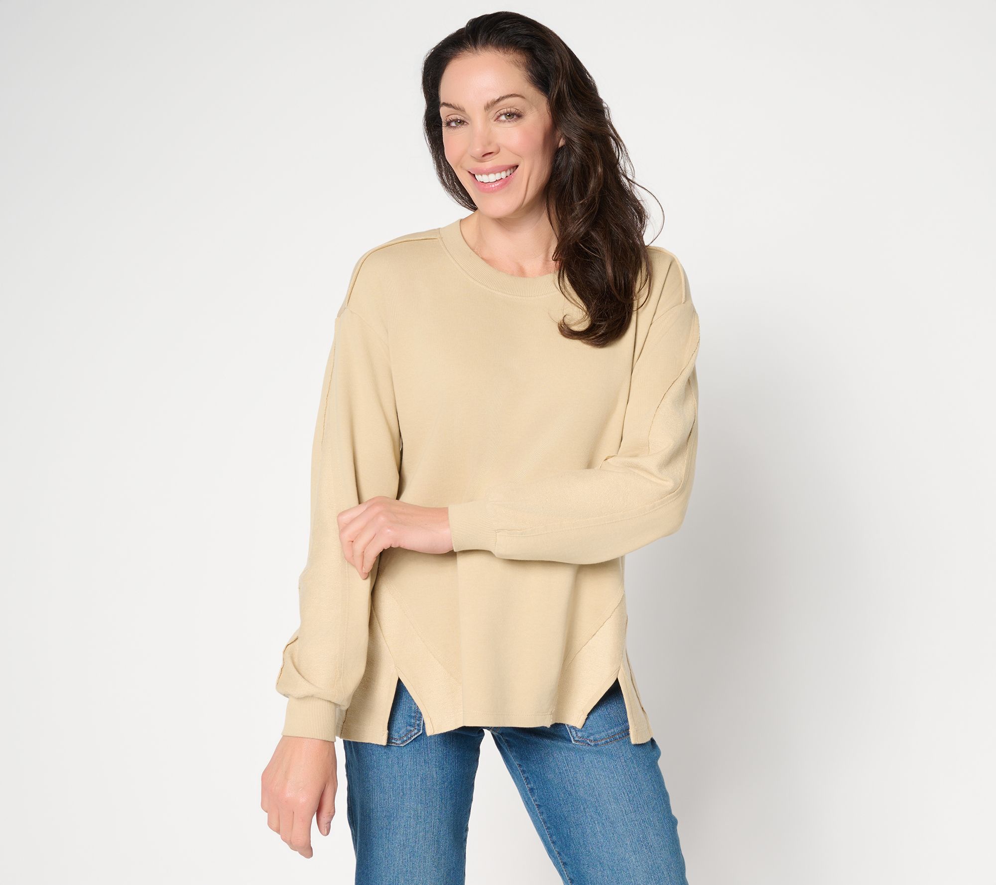 "As Is" LOGO by Lori Goldstein Reverse Blocked Split Hem Sweatshirt