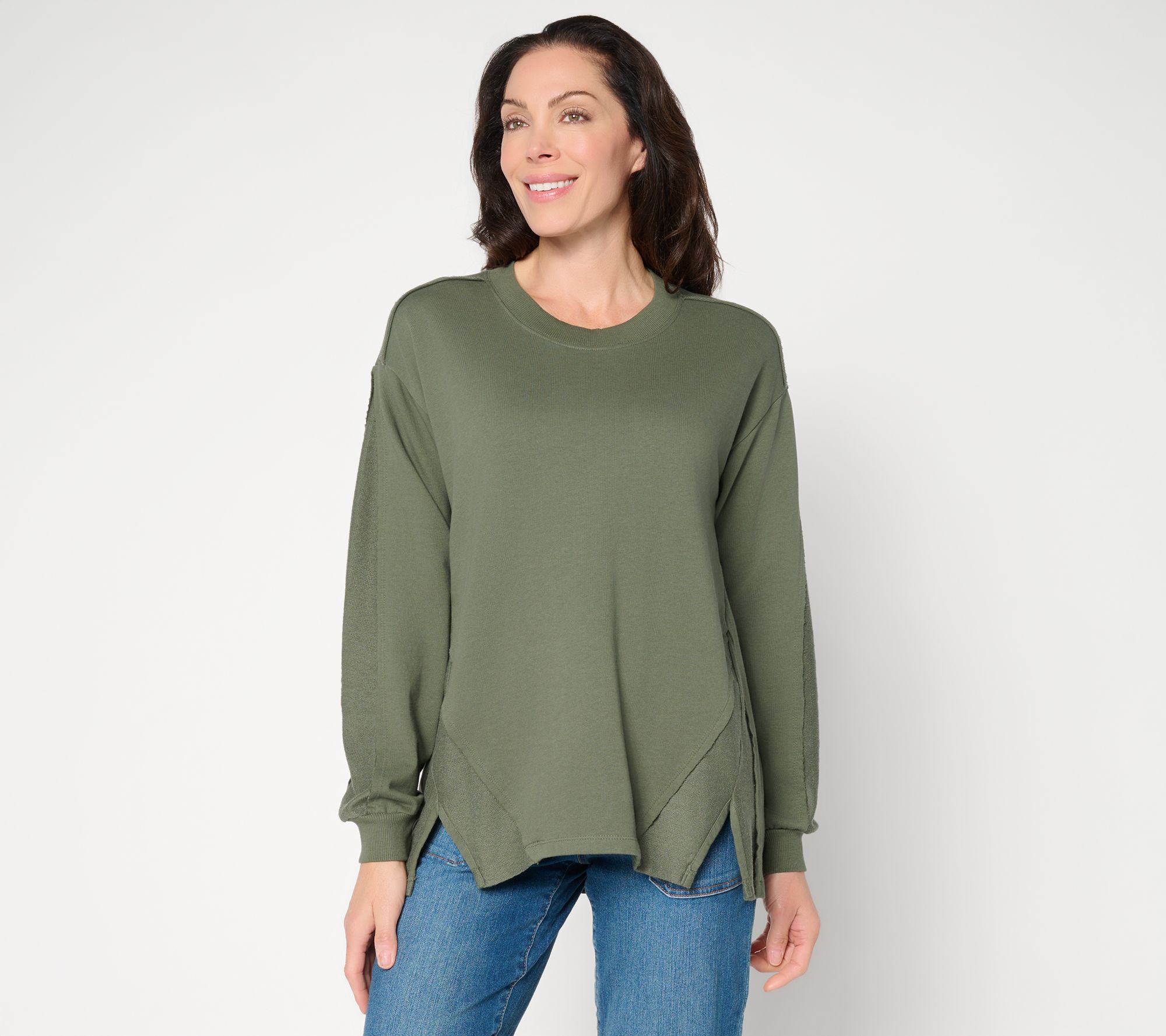 "As Is" LOGO by Lori Goldstein Reverse Blocked Split Hem Sweatshirt