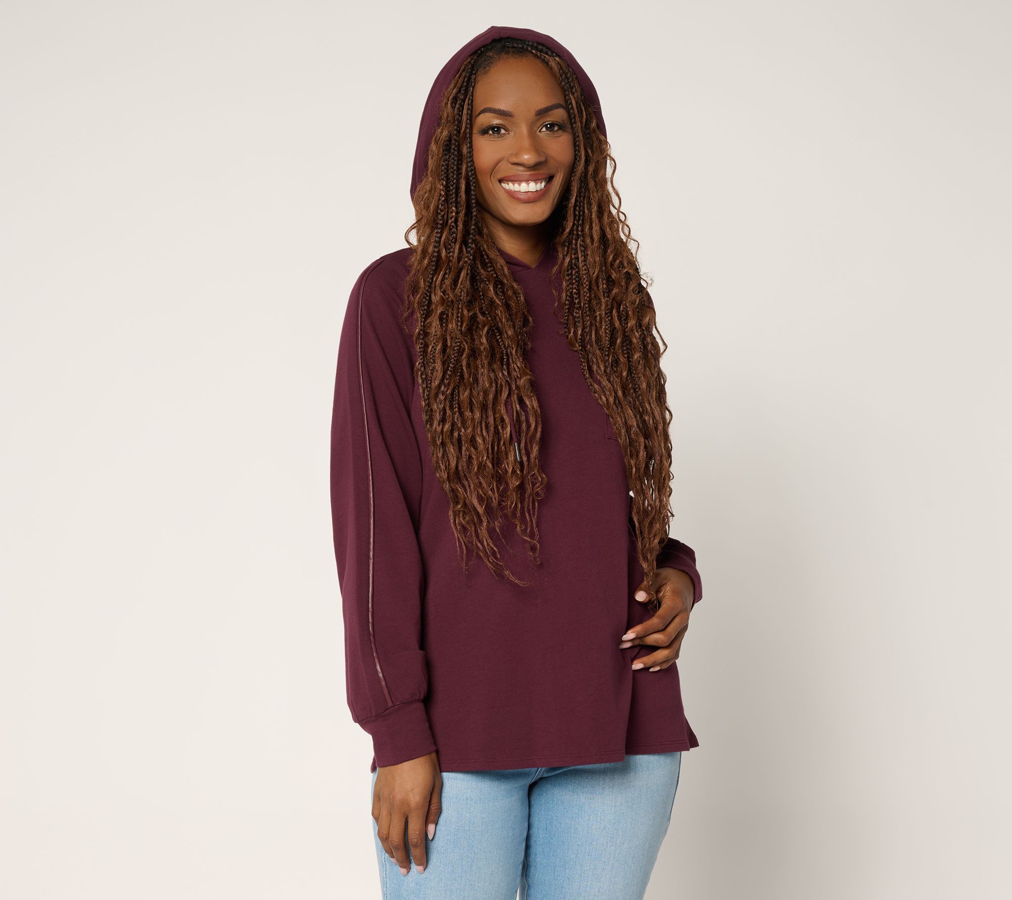 "As Is" Belle by Kim Gravel Just a Touch Faux Leather Trim Hoodie