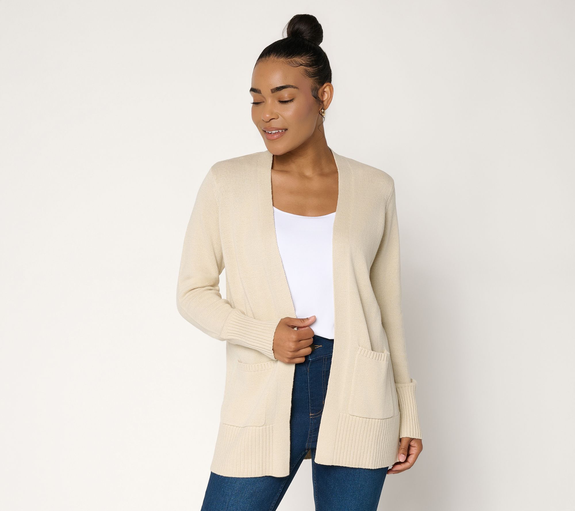 Denim & Co. Petite Open Front Sweater Cardigan