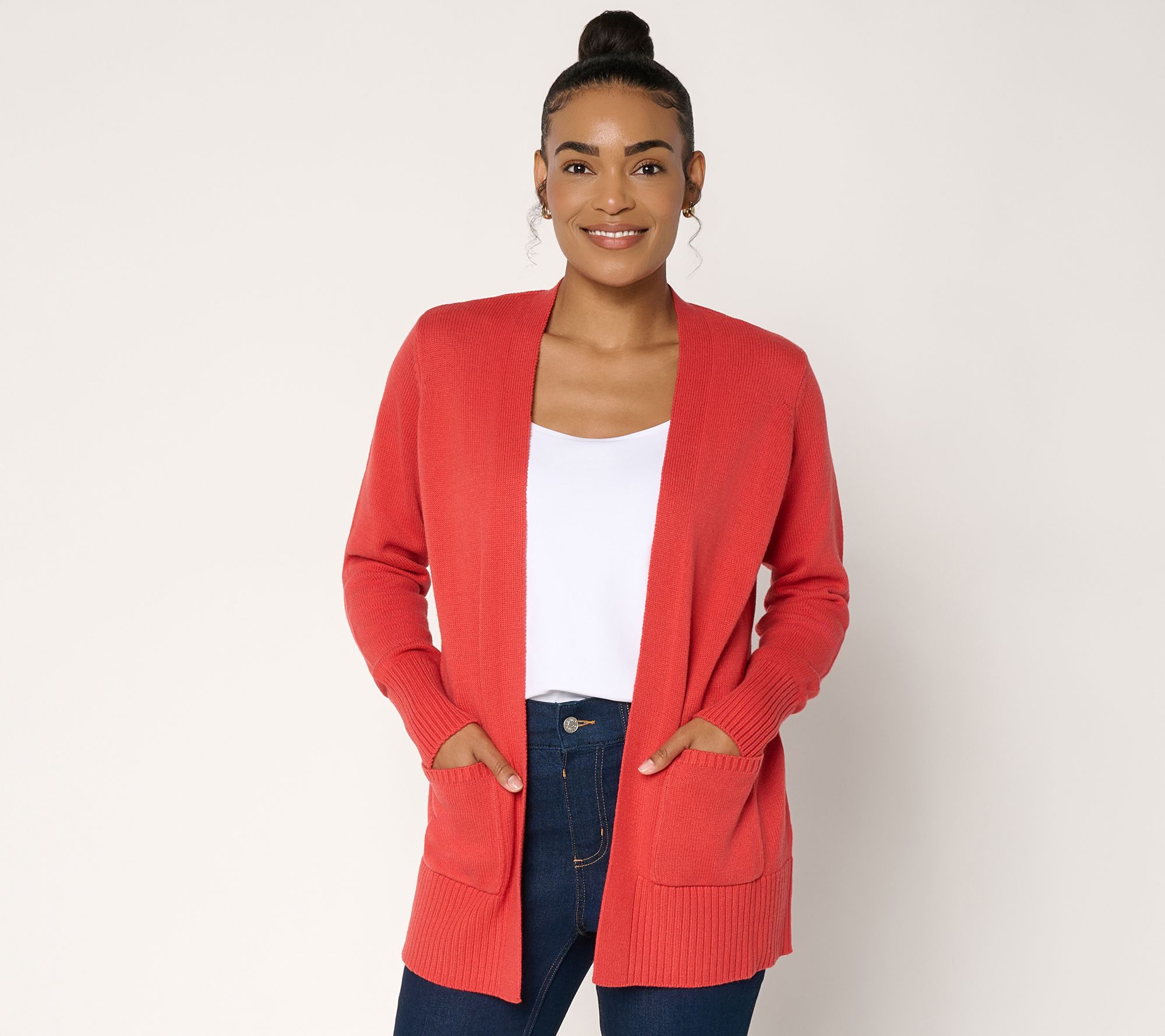 Denim & Co. Petite Open Front Sweater Cardigan