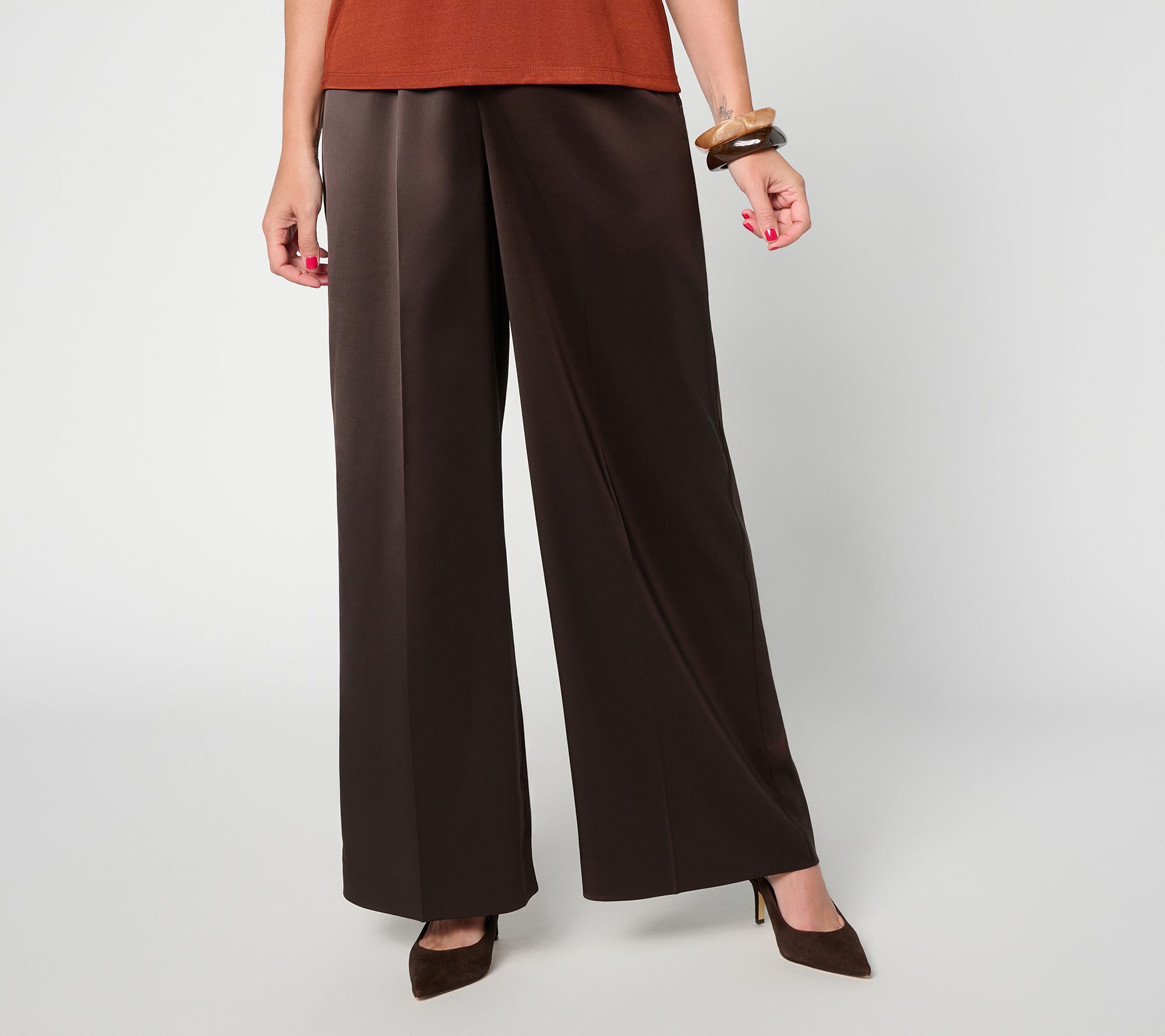 Carla Rockmore Collection Regular Stretch Satin Wide Leg Pant