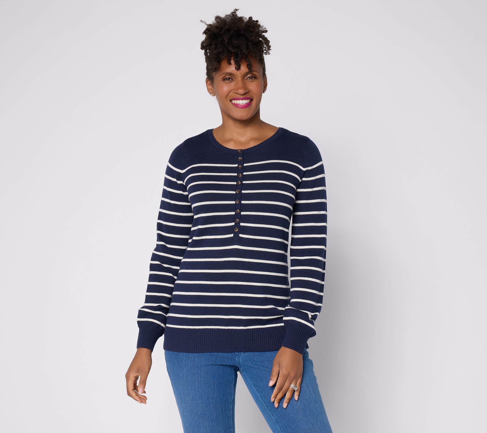 "As Is" Belle by Kim Gravel Baby Button Striped Henley Sweater