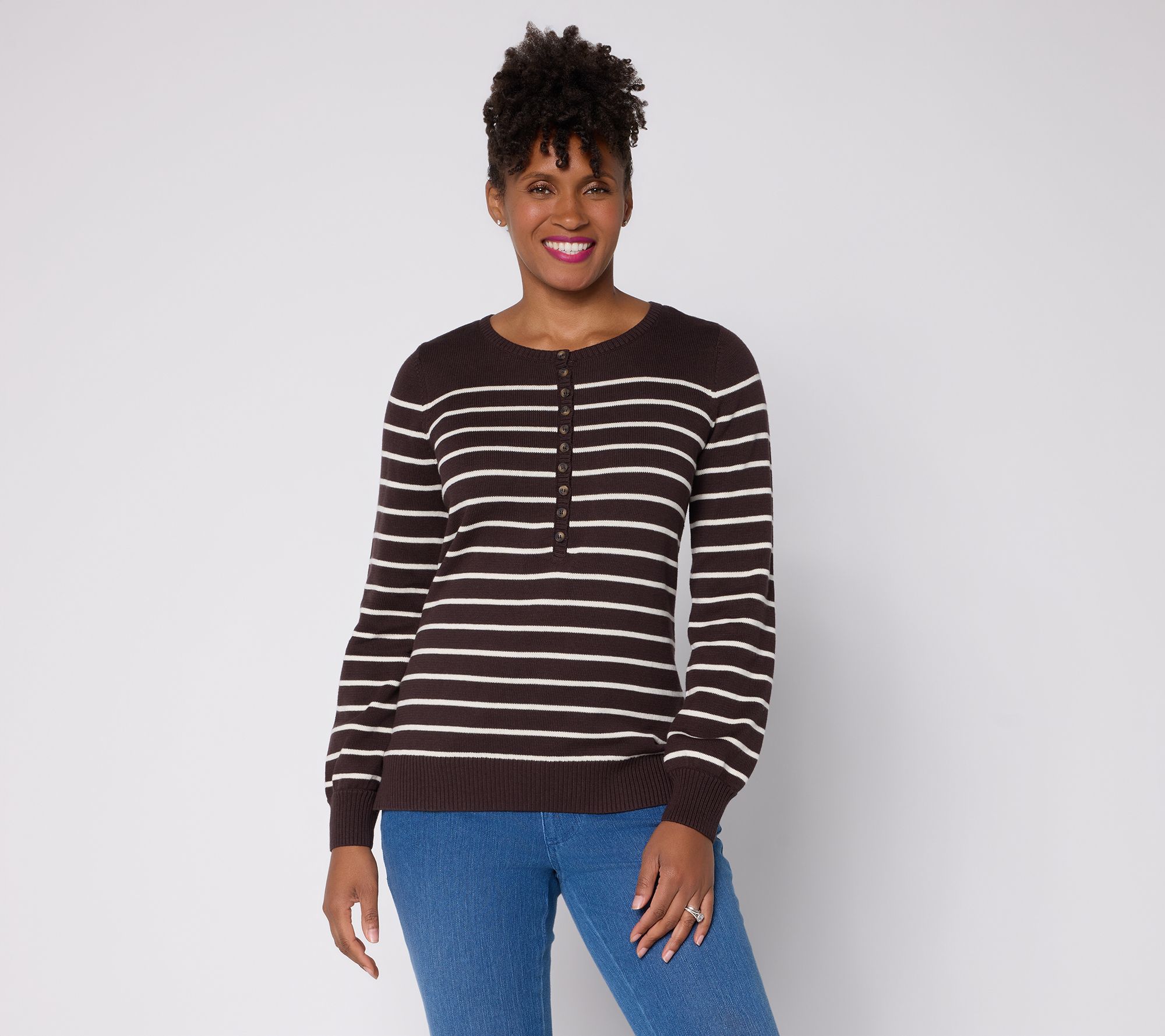 "As Is" Belle by Kim Gravel Baby Button Striped Henley Sweater