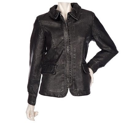 Susan Graver Faux Leather Washed Metallic Zip Front Jacket - Page 1 ...