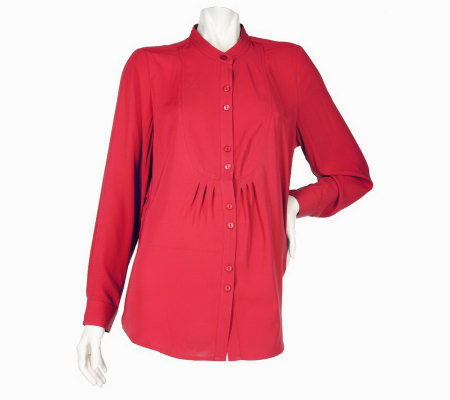 Susan Graver Cool Peach Oversized Button Up Shirt w/Front Tucks - Page ...