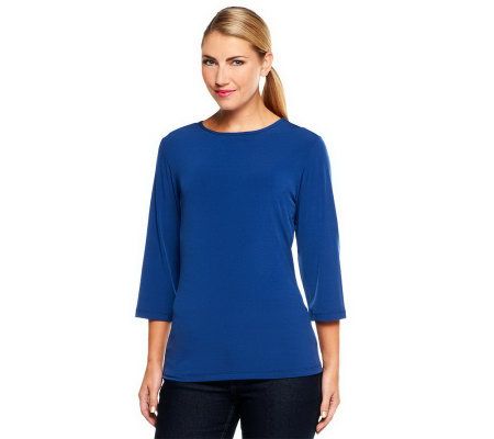 Susan Graver Essentials Liquid Knit 3/4 Sleeve Crew Neck Top - Page 1 ...