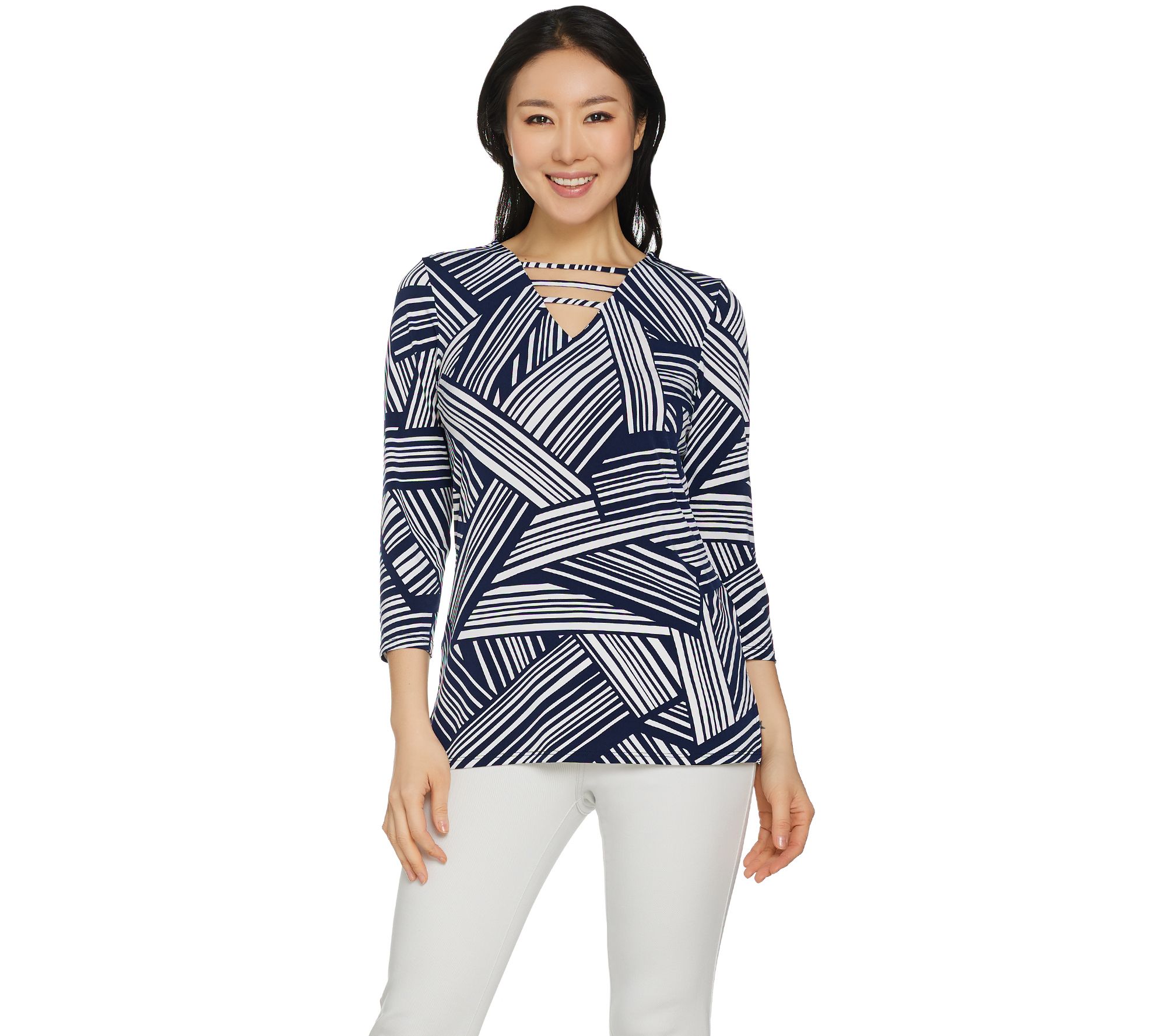 Susan Graver Printed Liquid Knit 3 4 Sleeve Top