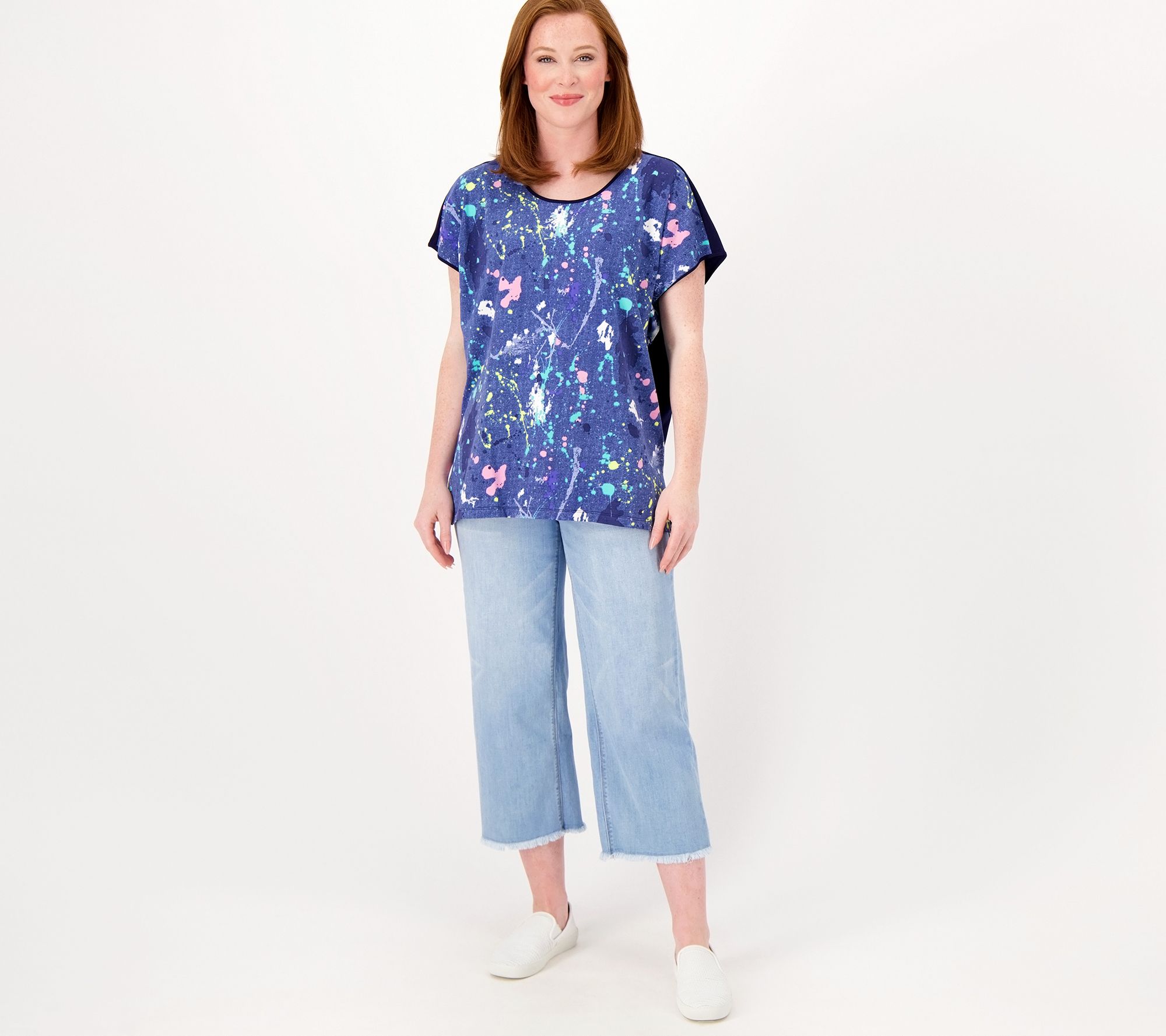 Mixed Media Dolman Knit Top with Thumbhole