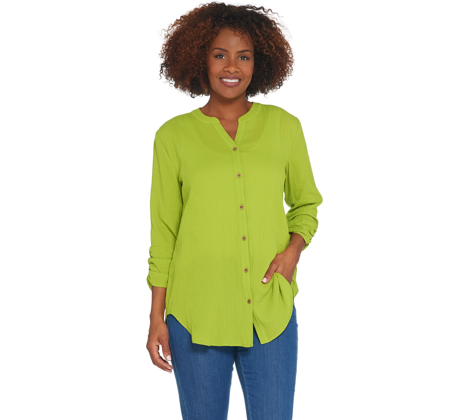 Susan Graver Cotton Gauze Button Front Shirt - QVC.com