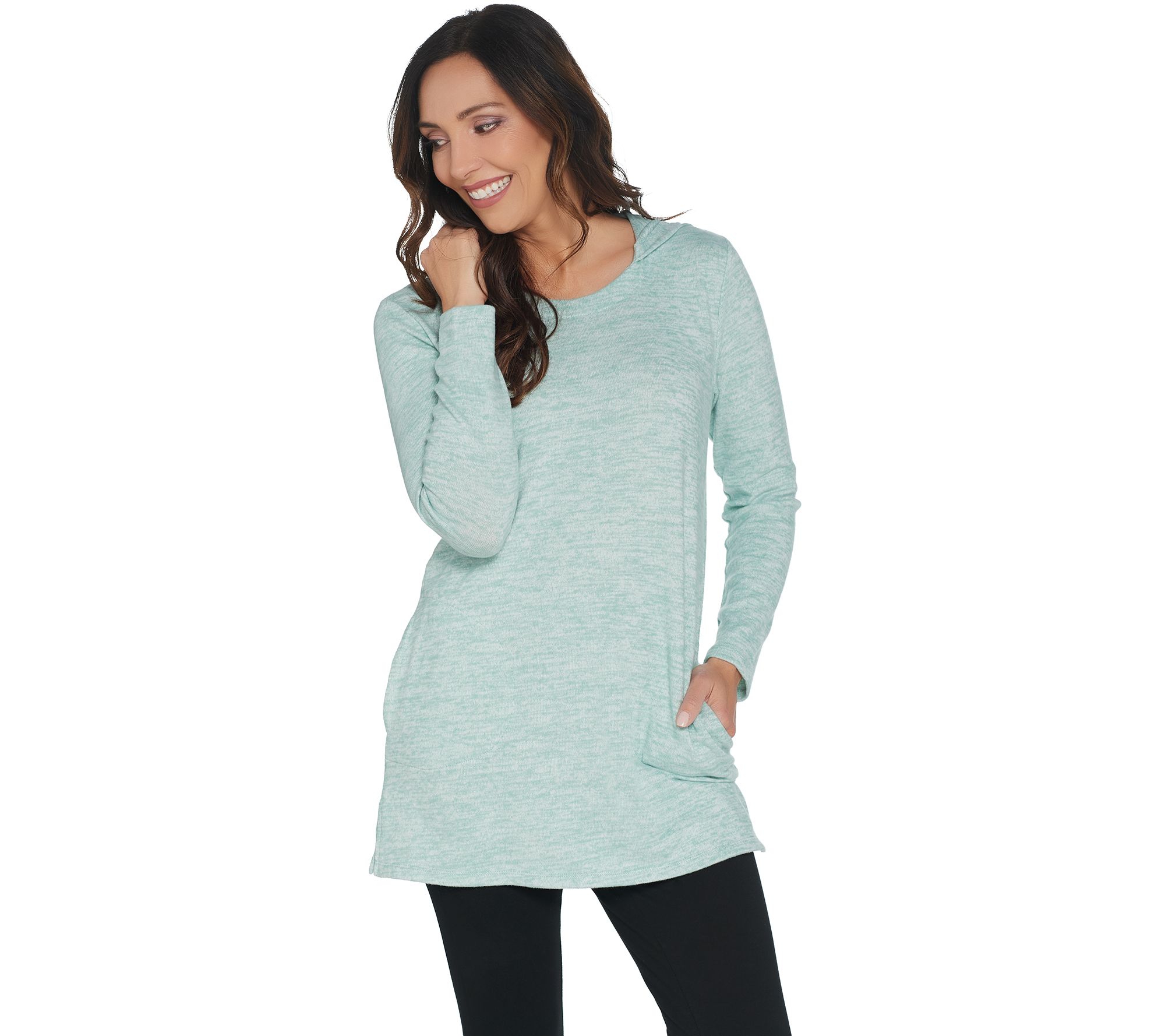 Denim & Co. Petite Brushed Heavenly Jersey Tunic with Hood - QVC.com
