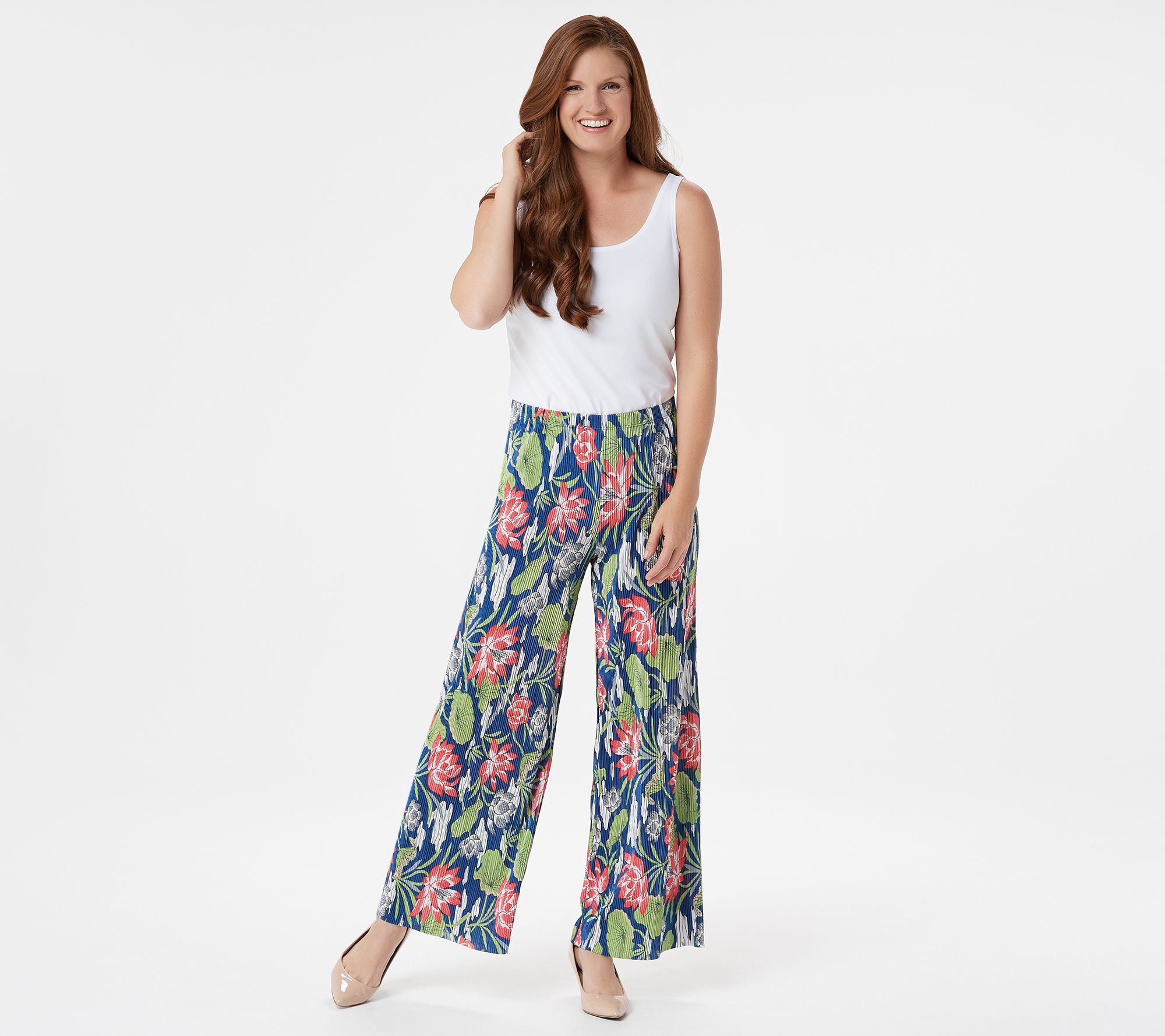 Joan Rivers Petite Floral Print Accordion Pleat Palazzo Pants - QVC.com