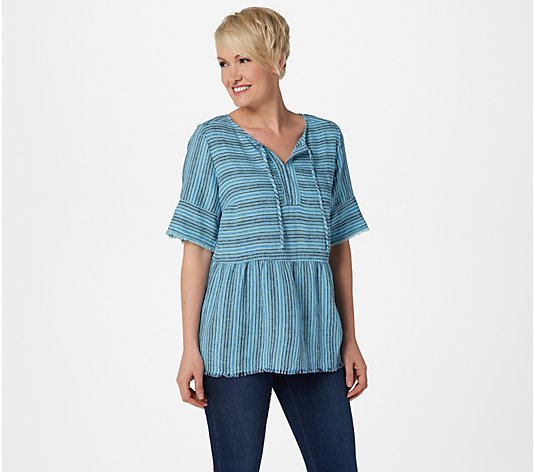 Denim & Co. Striped Pullover Top with Fringe Detailing