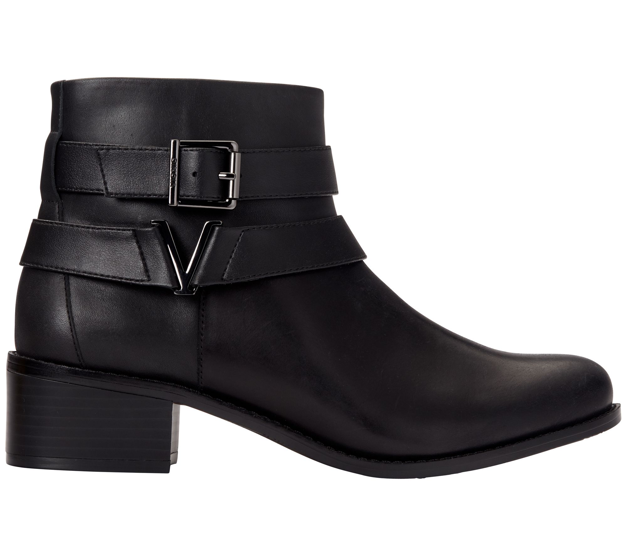 Vionic Leather Stacked-Heel Ankle Boots - Mana - QVC.com