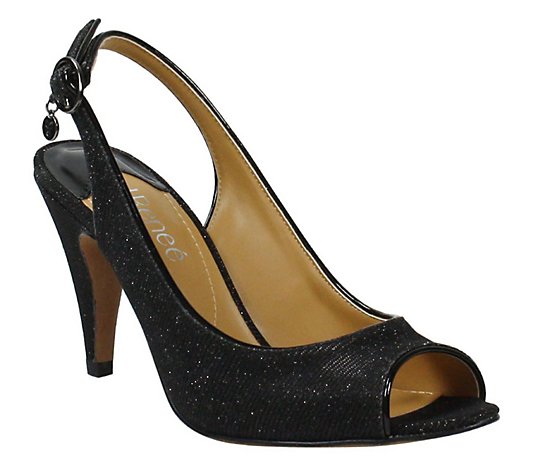 J. Renee Glitter Fabric Cone-Heel Sandals - Gervasi