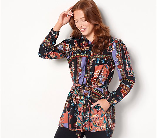 Tolani Collection Long-Sleeve Tunic with Tie Front