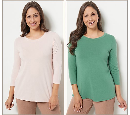 Cuddl Duds Cotton Core Set of 2 3/4 Sleeve Swing Tops